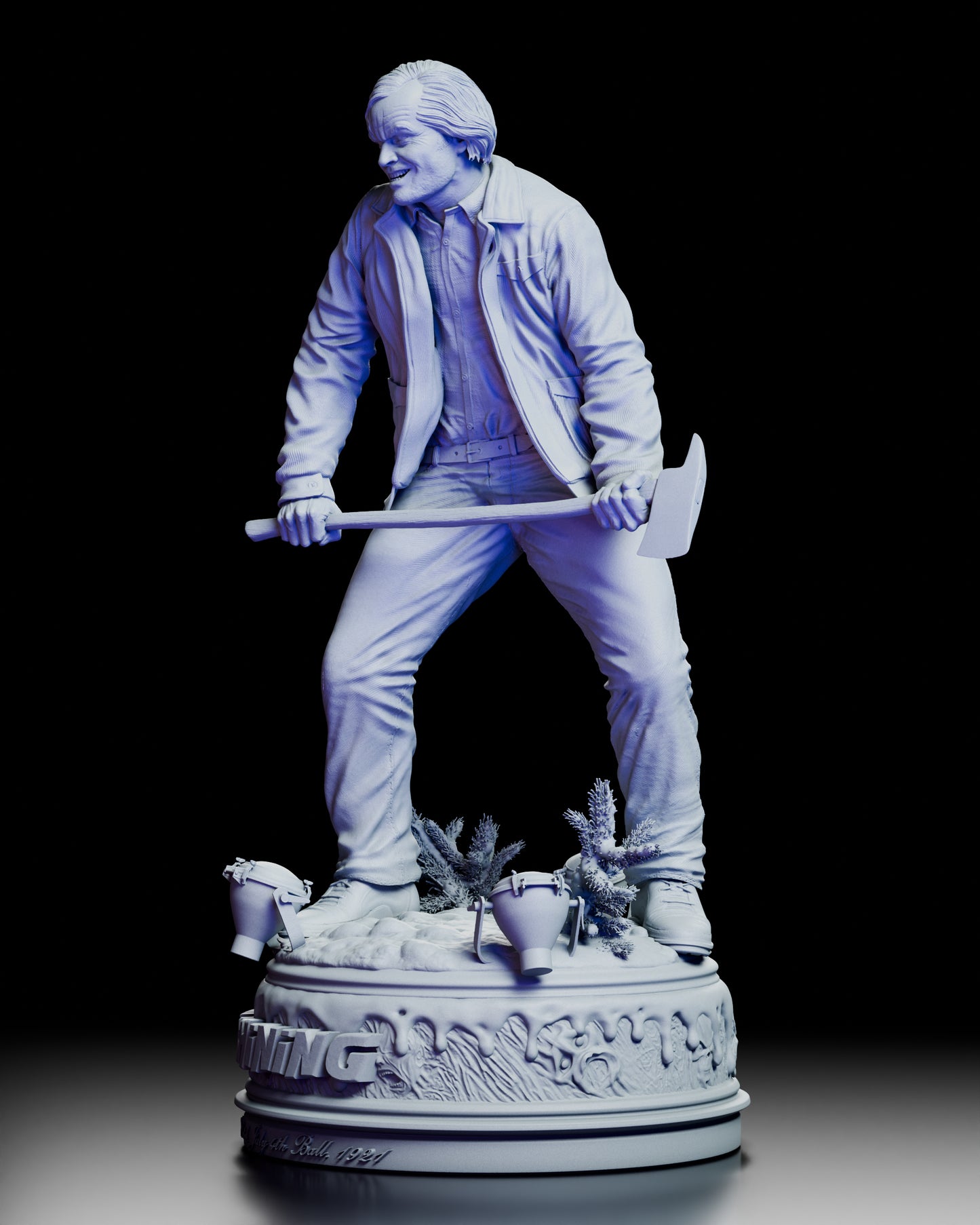Left side view of the Jack Torrance figure kit from The Shining, highlighting the axe grip and sculpted folds in the clothing
