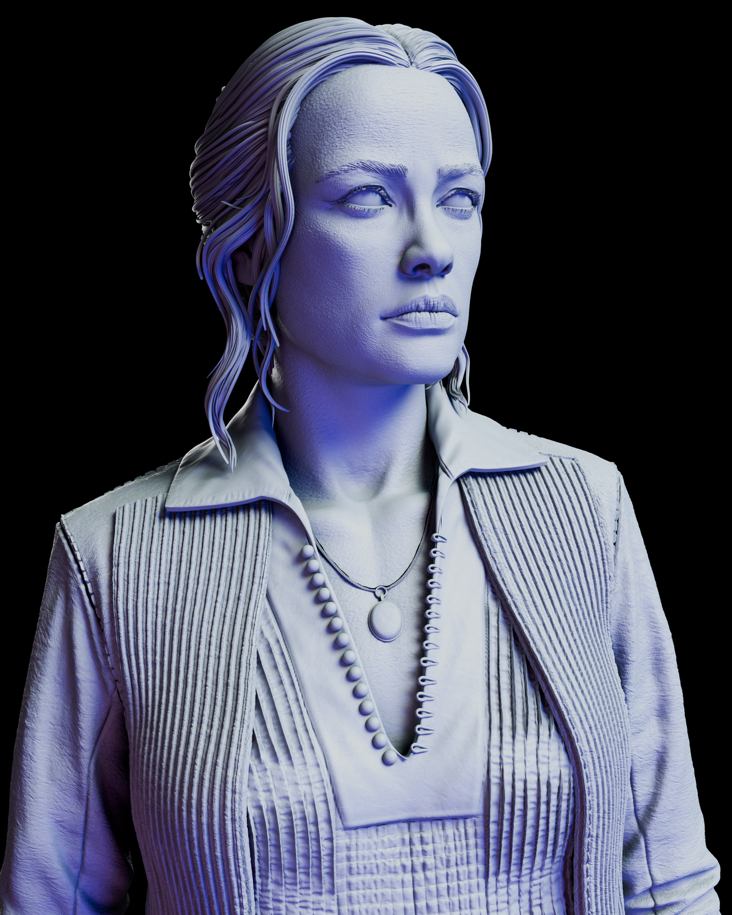 Close up portrait of Eleanor Guthrie figure model kit showing realistic facial sculpt and period costume details