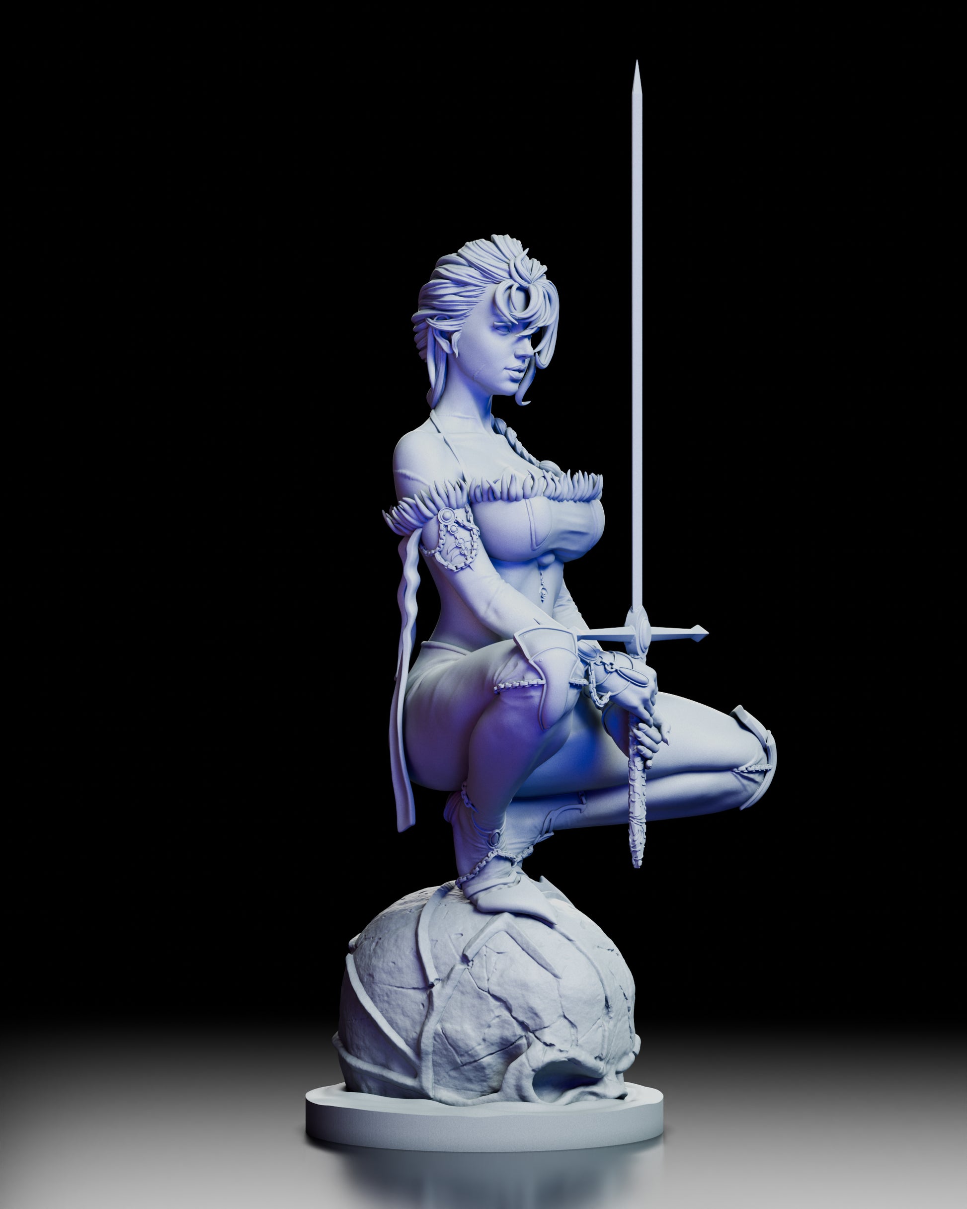 Right side of The Mad Cat resin figure showing intricate sculpting and skull base
