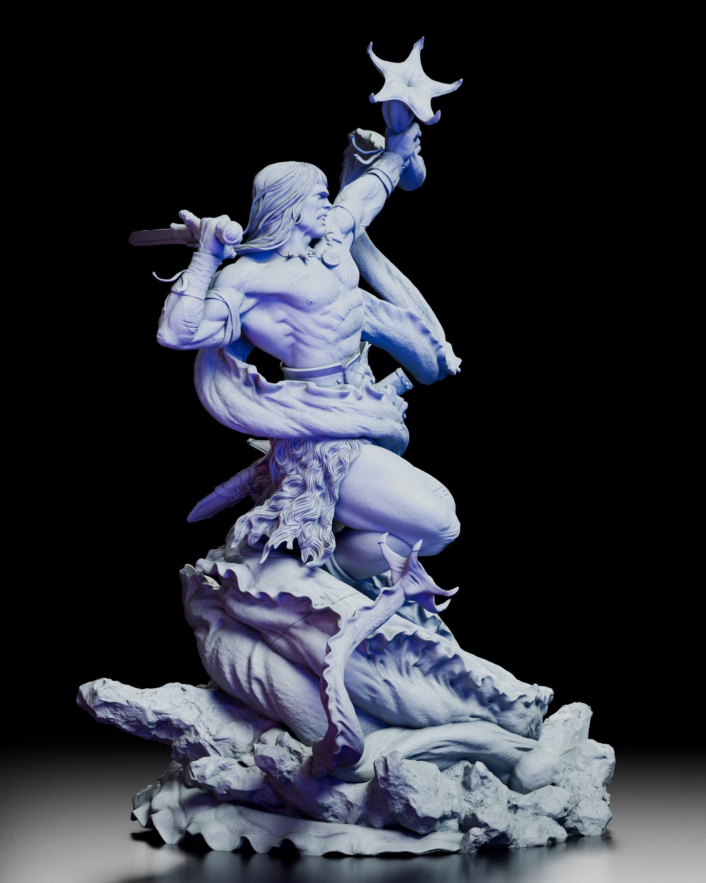 Back view of Conan Figure Model Kit showing sword raised and tentacles coiling around him