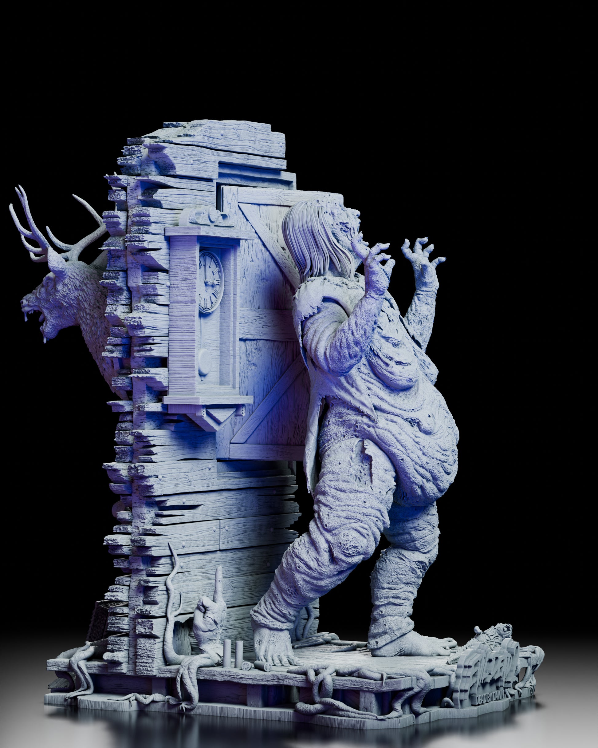 Right profile of the Henrietta Knowby Deadite Evil Dead 2 figure kit showing detailed base and layered sculpted textures