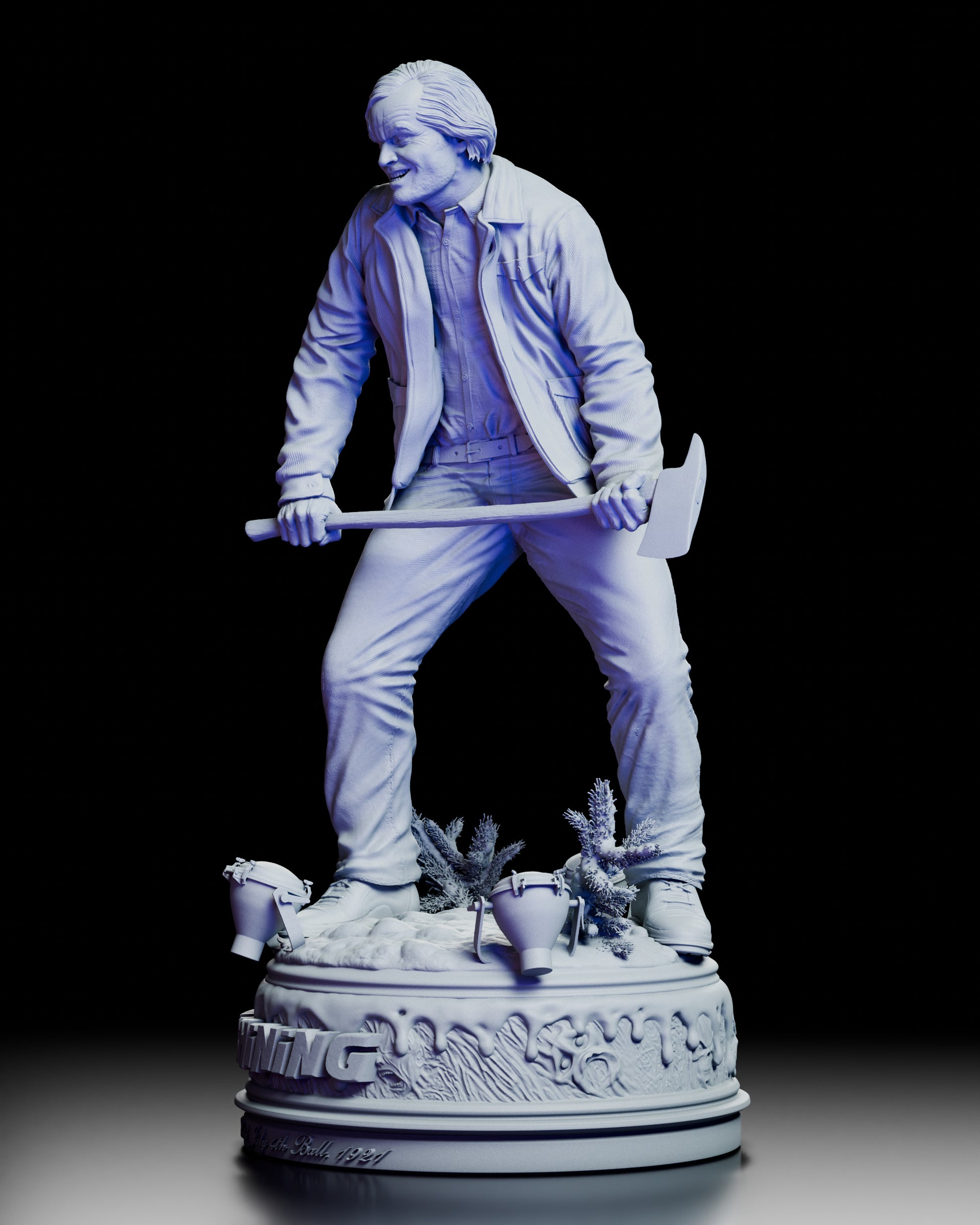 Left side view of the Jack Torrance figure kit from The Shining, highlighting the axe grip and sculpted folds in the clothing