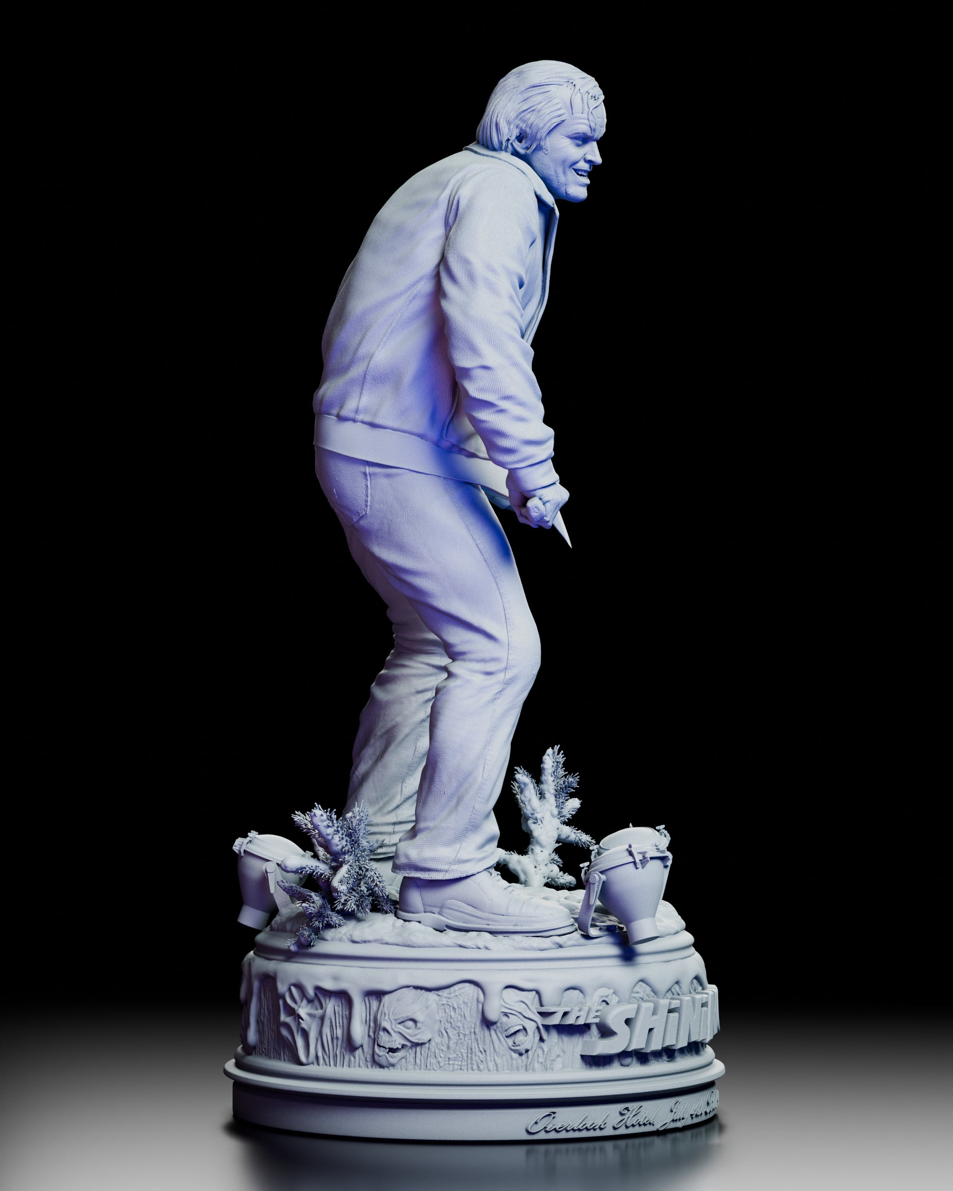 Right side view of the Jack Torrance figure kit from The Shining, emphasizing the tense stance and detailed textures of the winter scene base
