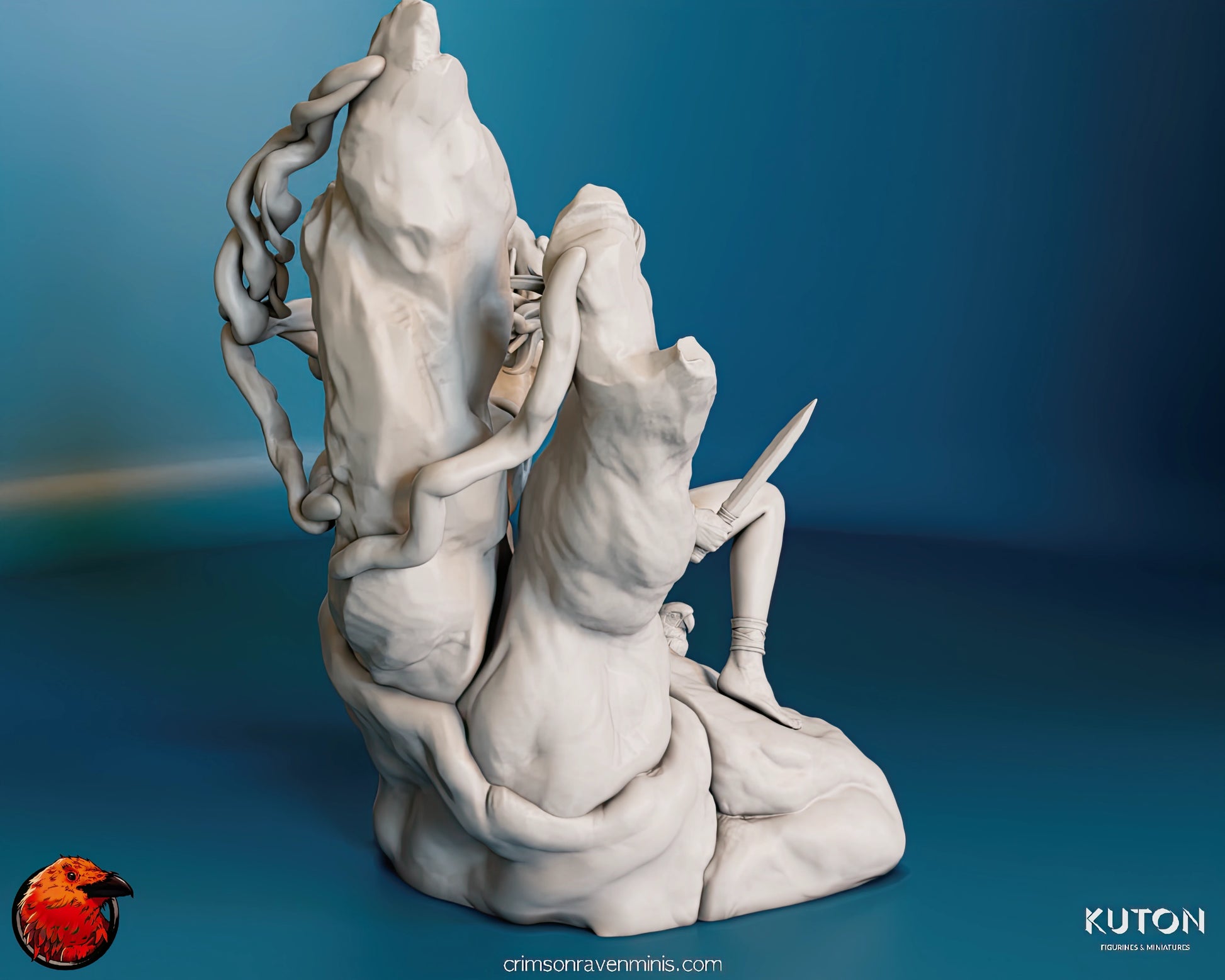 Back view of Jungle Girl resin figure by KUTON Figurines & Miniatures, showcasing the detailed sculpting of the foliage and character.