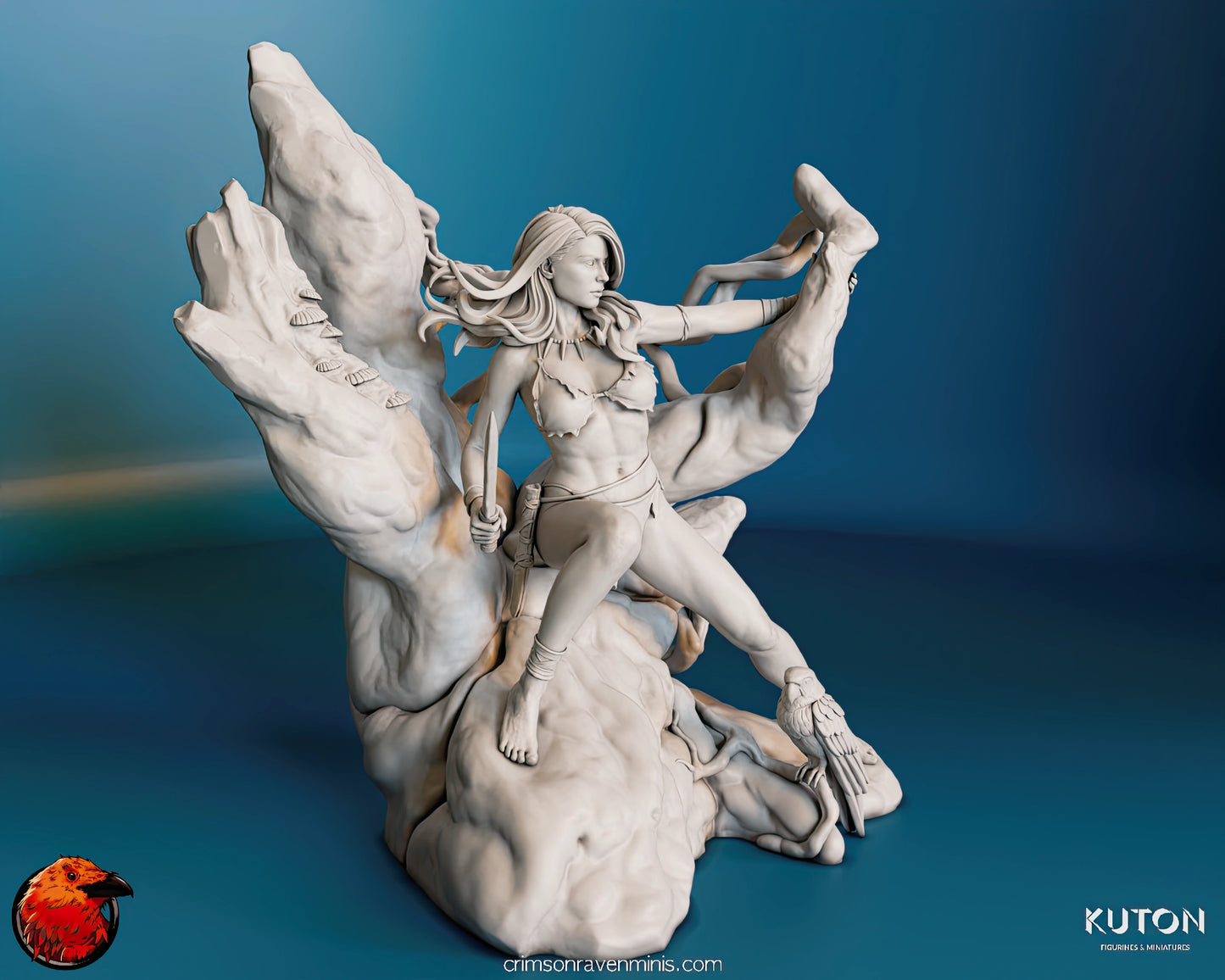 Detailed close-up of Jungle Girl resin figure, highlighting the intricate details and dynamic pose.