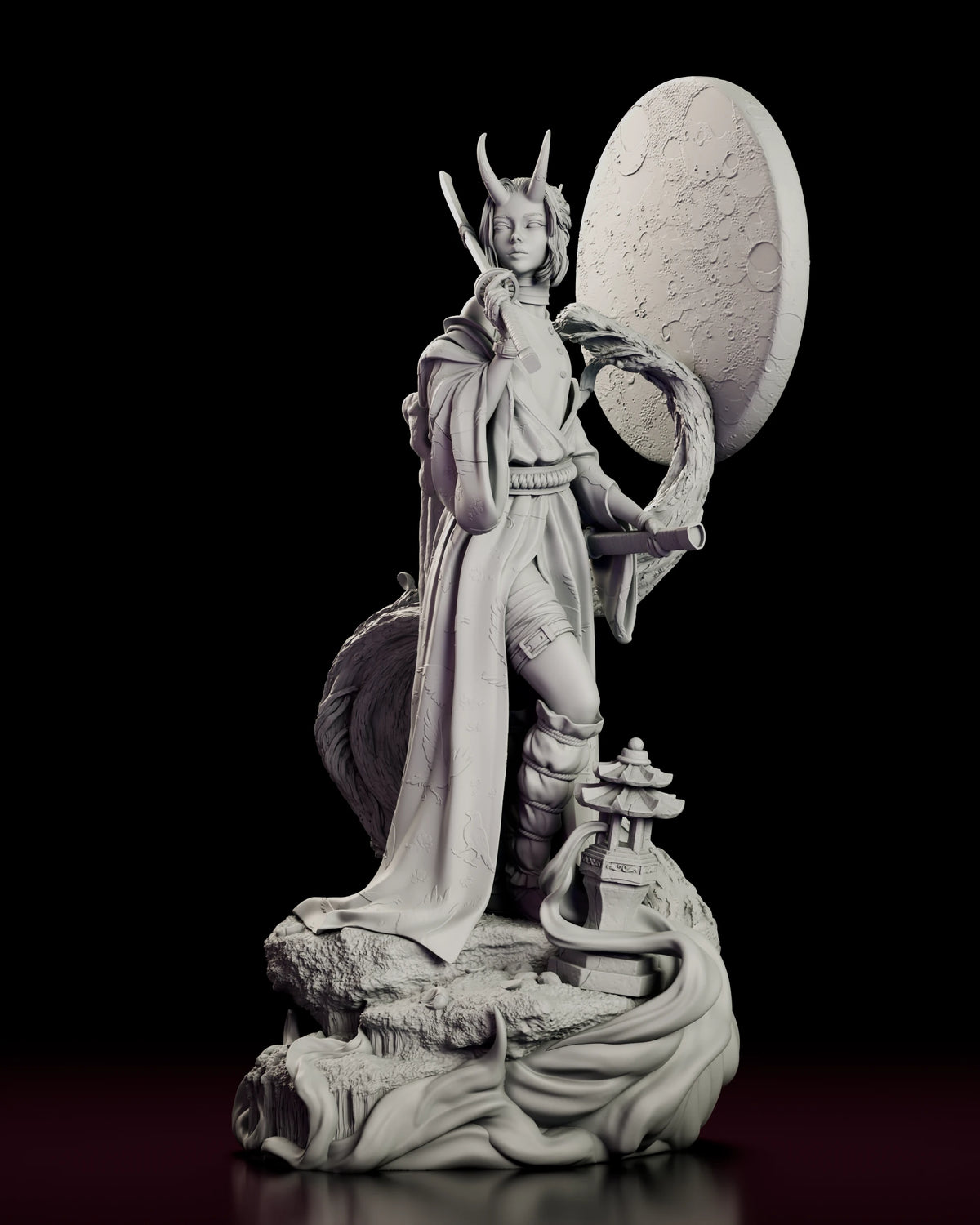 Three-quarter angle view highlighting the flowing robe and dynamic base swirl
