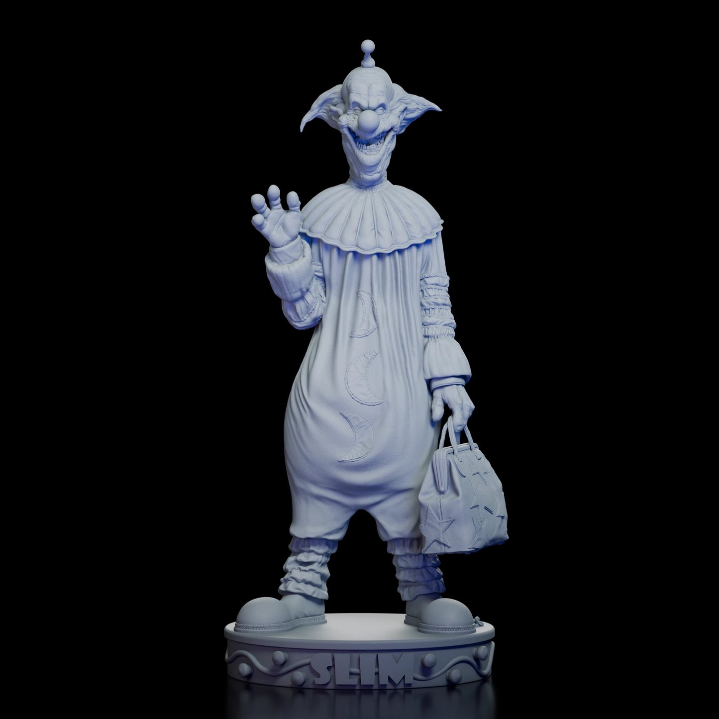 Front view of Slim Maquette Kit featuring Slim’s menacing grin and oversized clown shoes