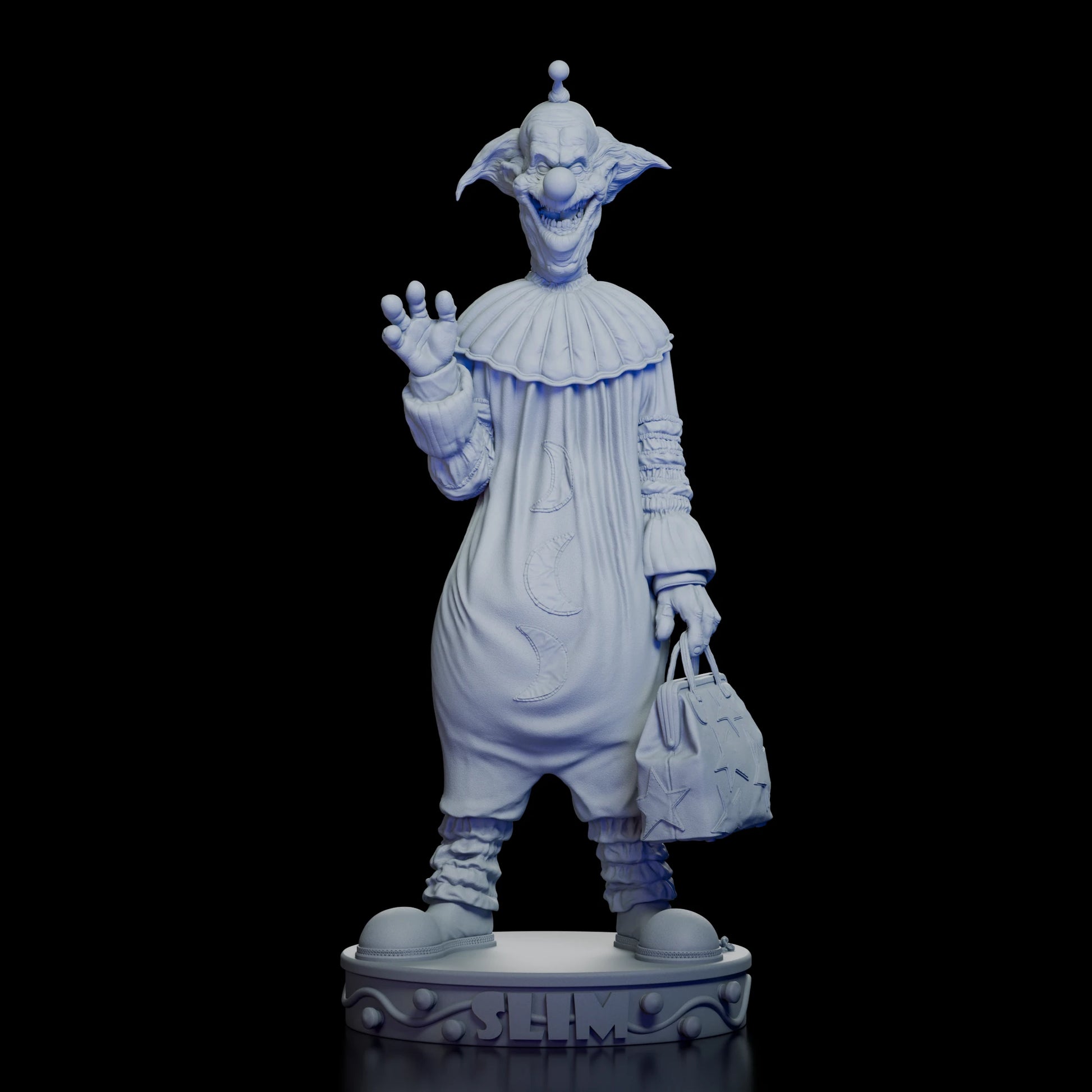 Front view of Slim Maquette Kit featuring Slim’s menacing grin and oversized clown shoes