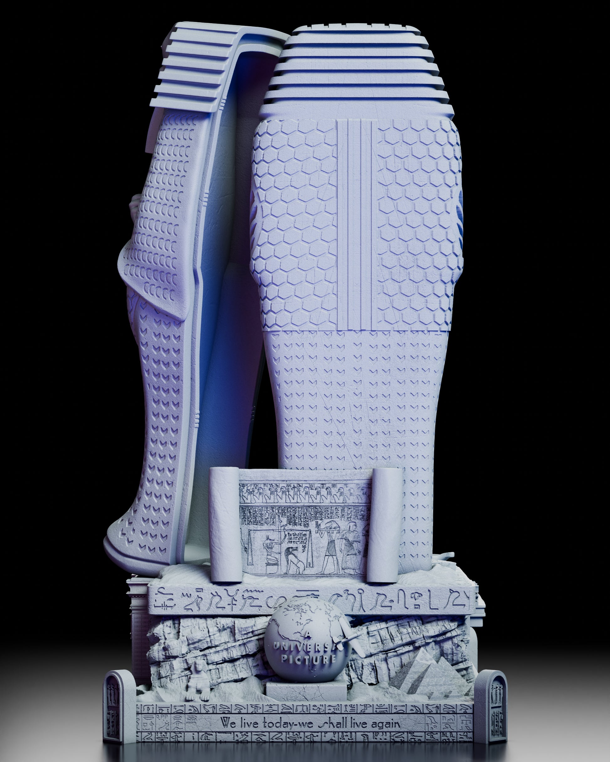 Back view of The Mummy diorama resin kit highlighting detailed wrappings and scenic base