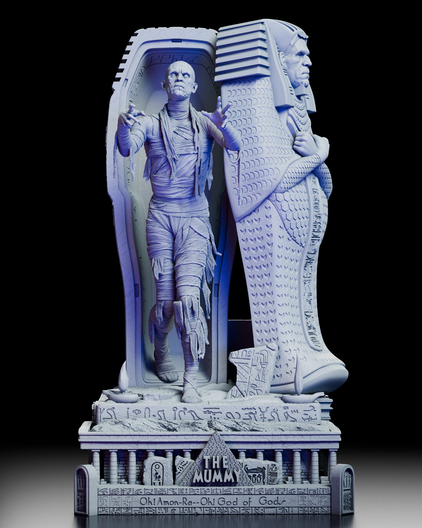 Front view of The Mummy diorama resin figure kit sculpted by Wicked, showing Boris Karloff’s Imhotep in full detail
