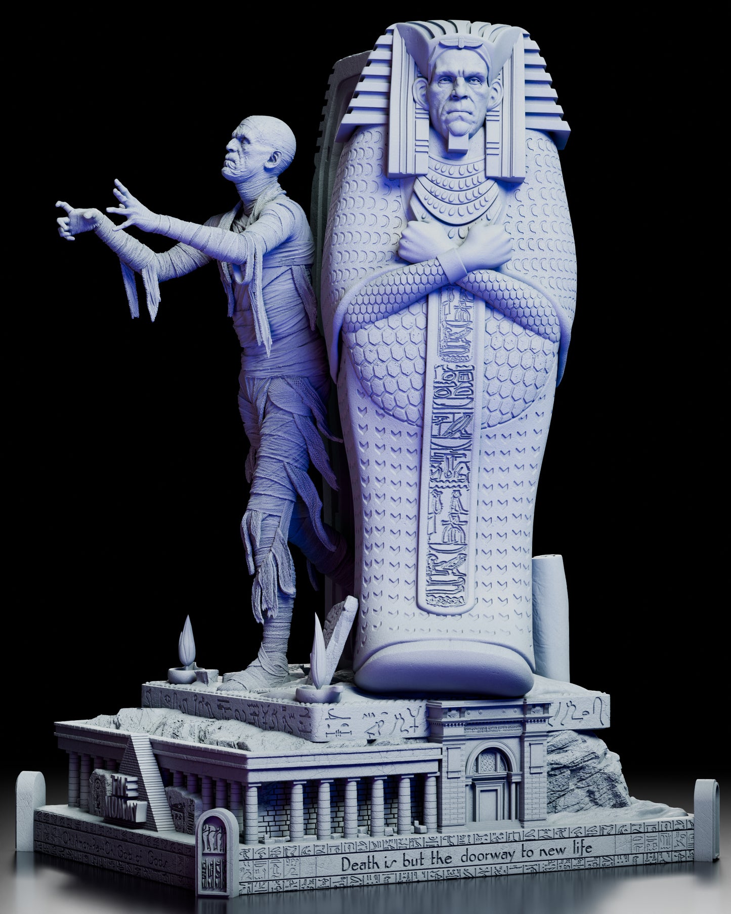 Left side profile of The Mummy diorama with textured bandages and scenic base details