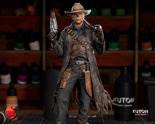 Full color render - Resin model kit of The Ghoul from Fallout, front view, showcasing detailed facial features and rugged post-apocalyptic attire.