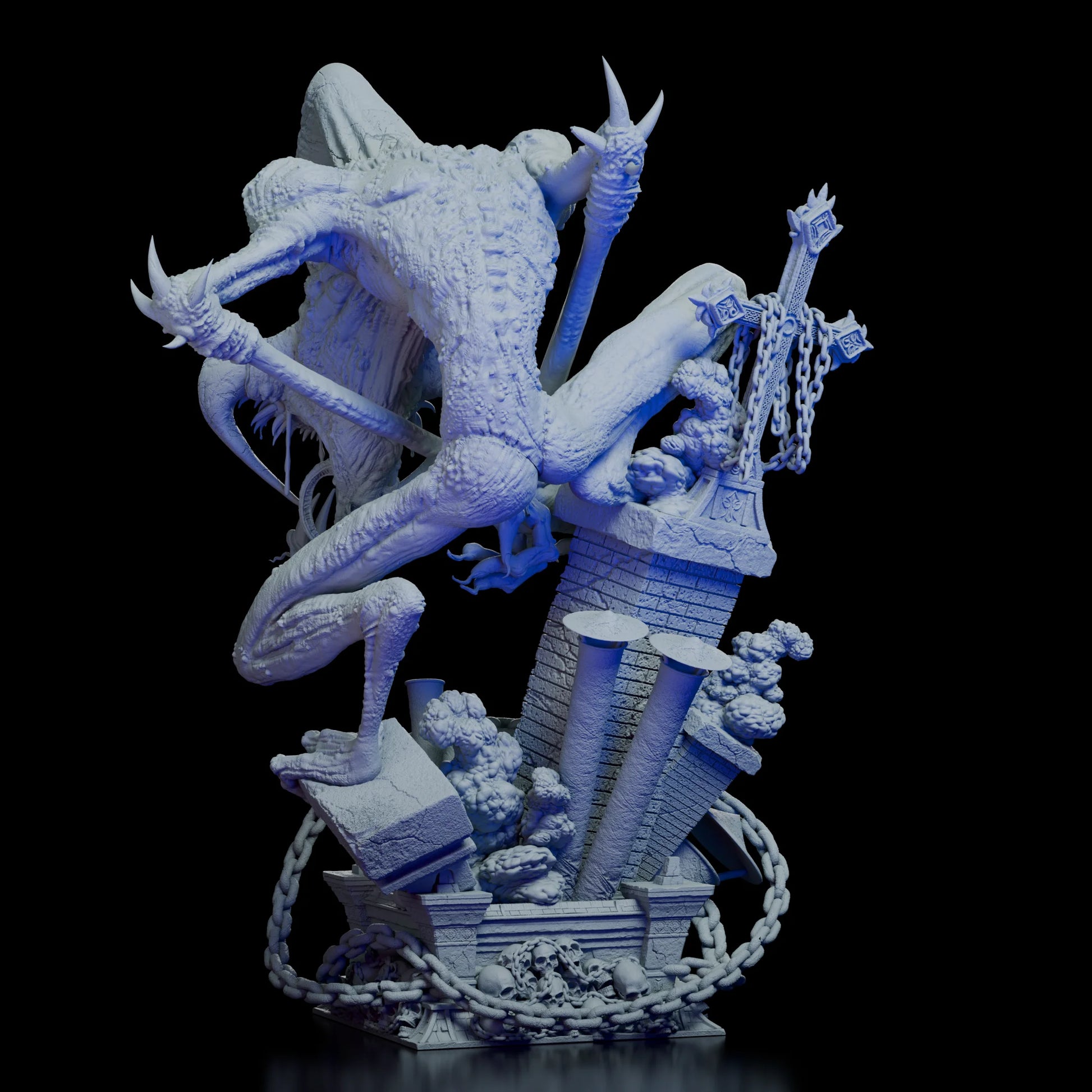 Back view of the Violator resin figure kit showing muscular sculpt and gothic base