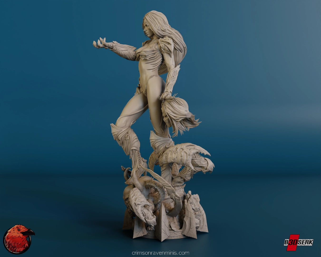 Side view of the Witchblade - Sara Pezzini resin model kit, highlighting the flowing hair and ornate armor.