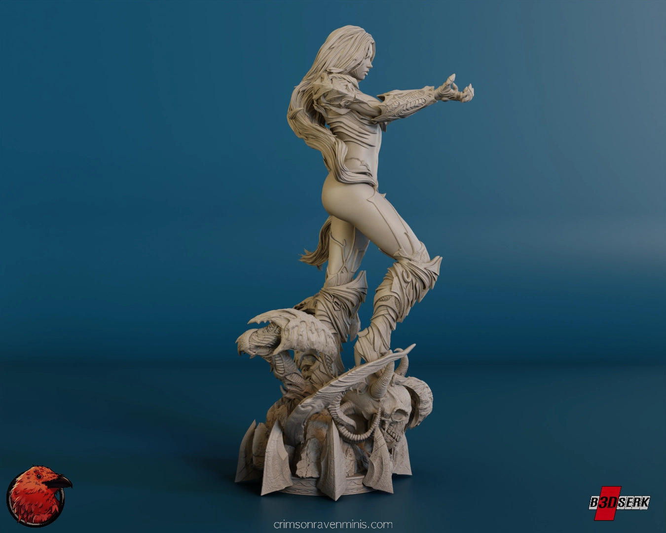 Side profile of the Witchblade - Sara Pezzini resin model kit, illustrating the dynamic pose and detailed features.