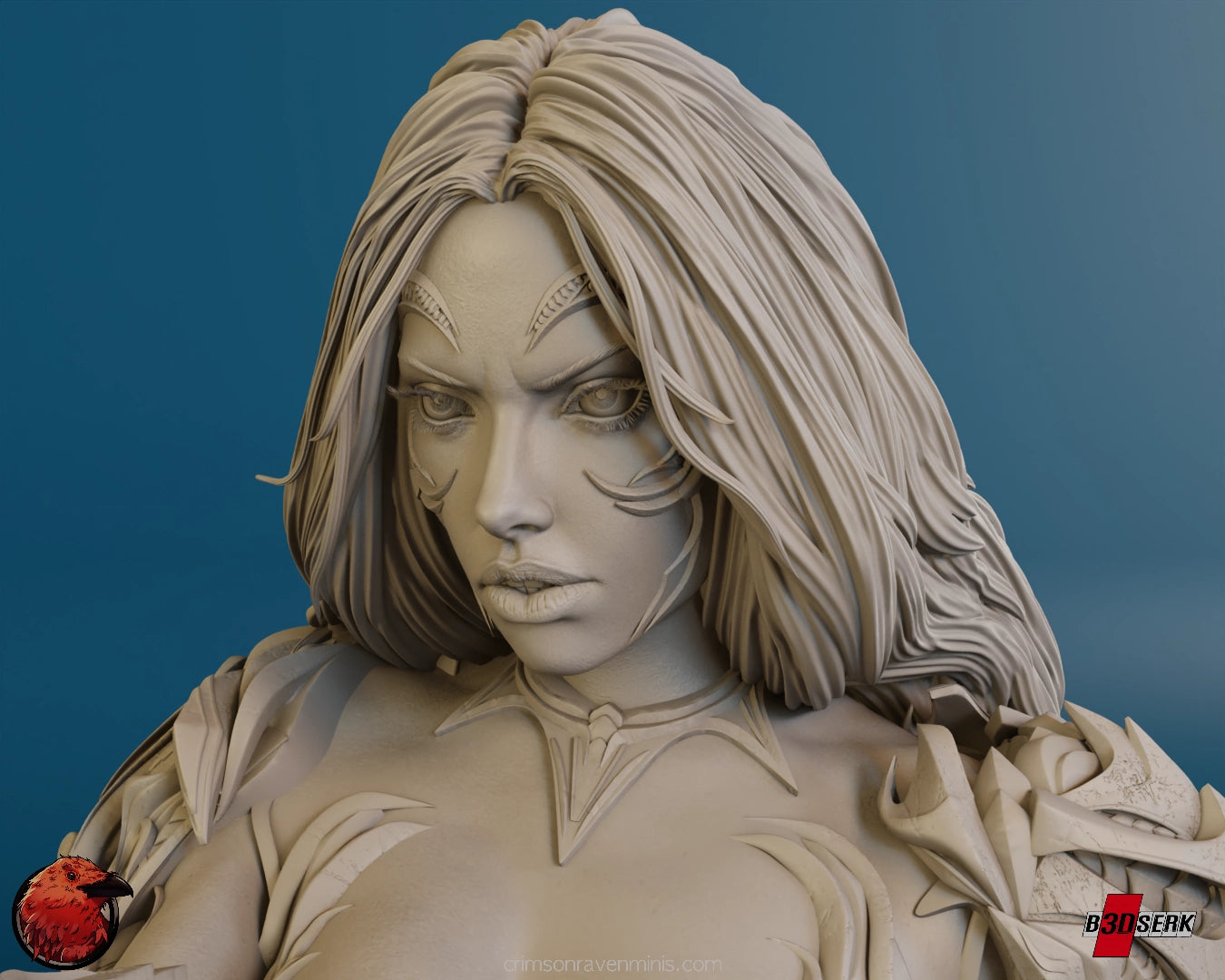 Close-up view of the Witchblade - Sara Pezzini resin model kit's face, showcasing the intricate facial details.