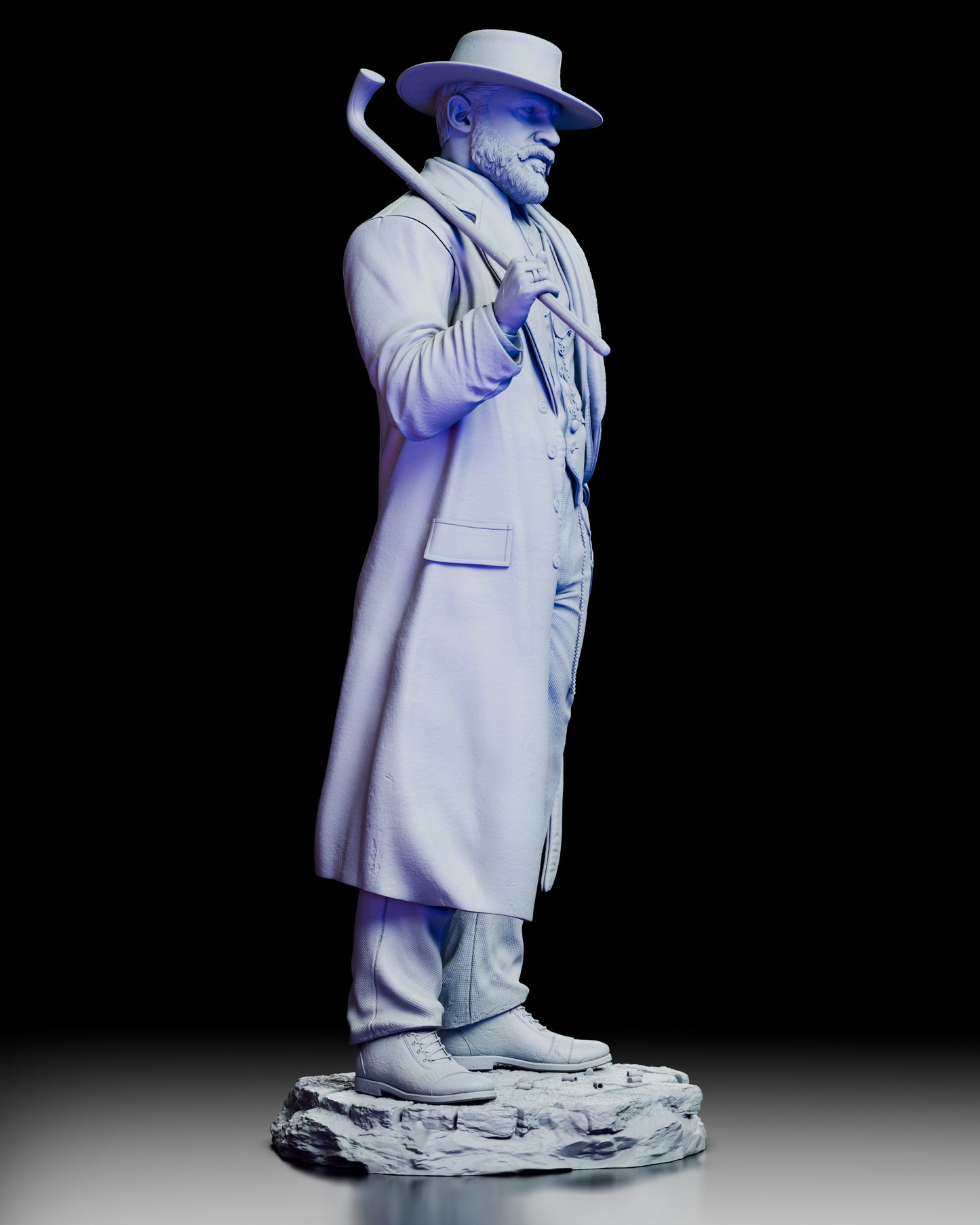 Right angled profile of Alfie Solomons figure model kit emphasizing realistic tailoring and character likeness