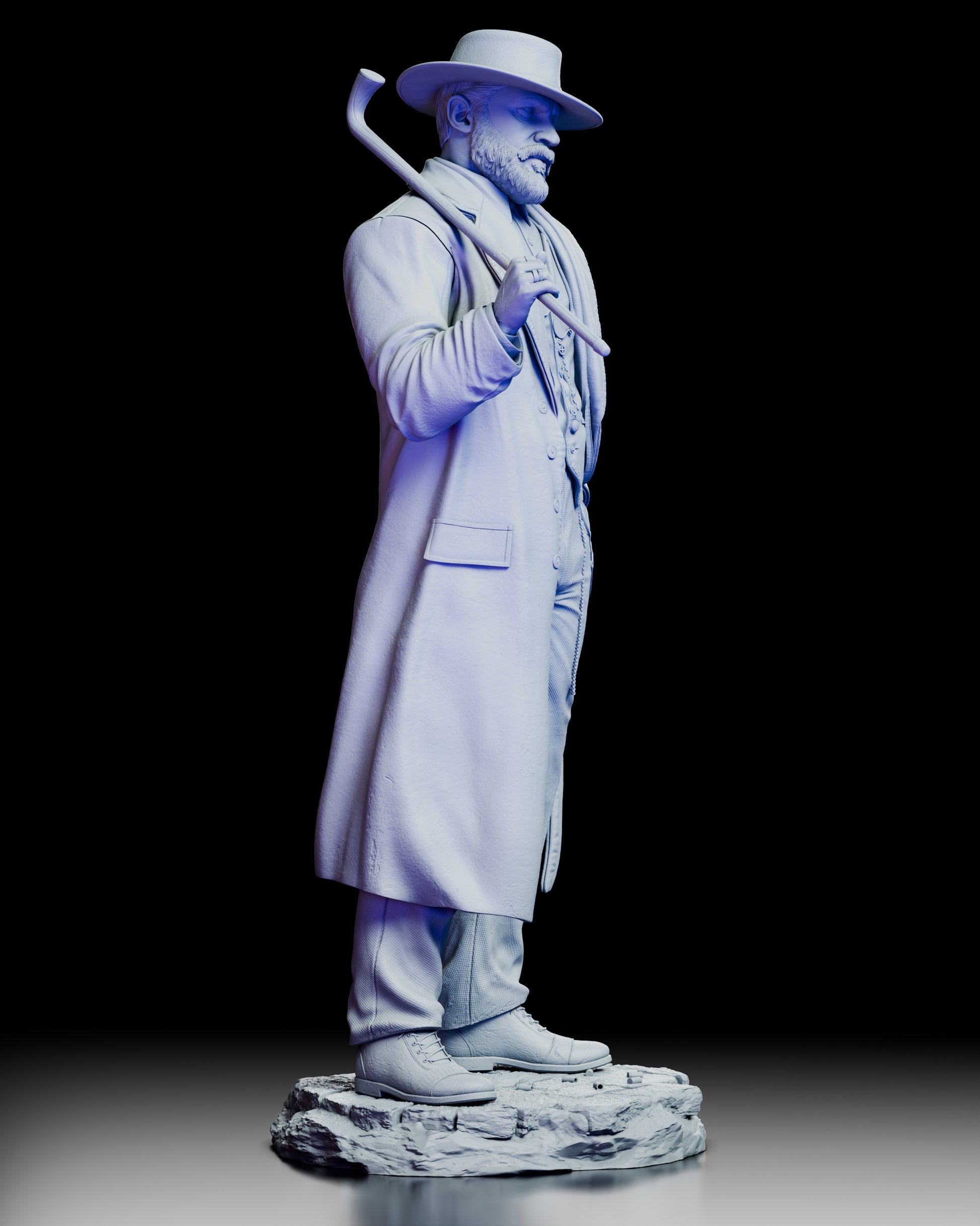 Right angled profile of Alfie Solomons figure model kit emphasizing realistic tailoring and character likeness