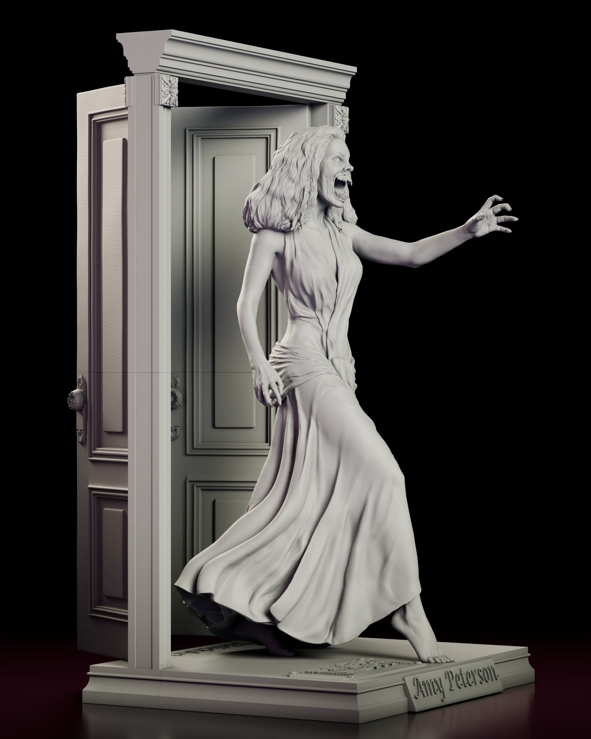 Right side view of the Amy Peterson figure model kit showing the depth of the door casing and the sash gathering the gown at the waist