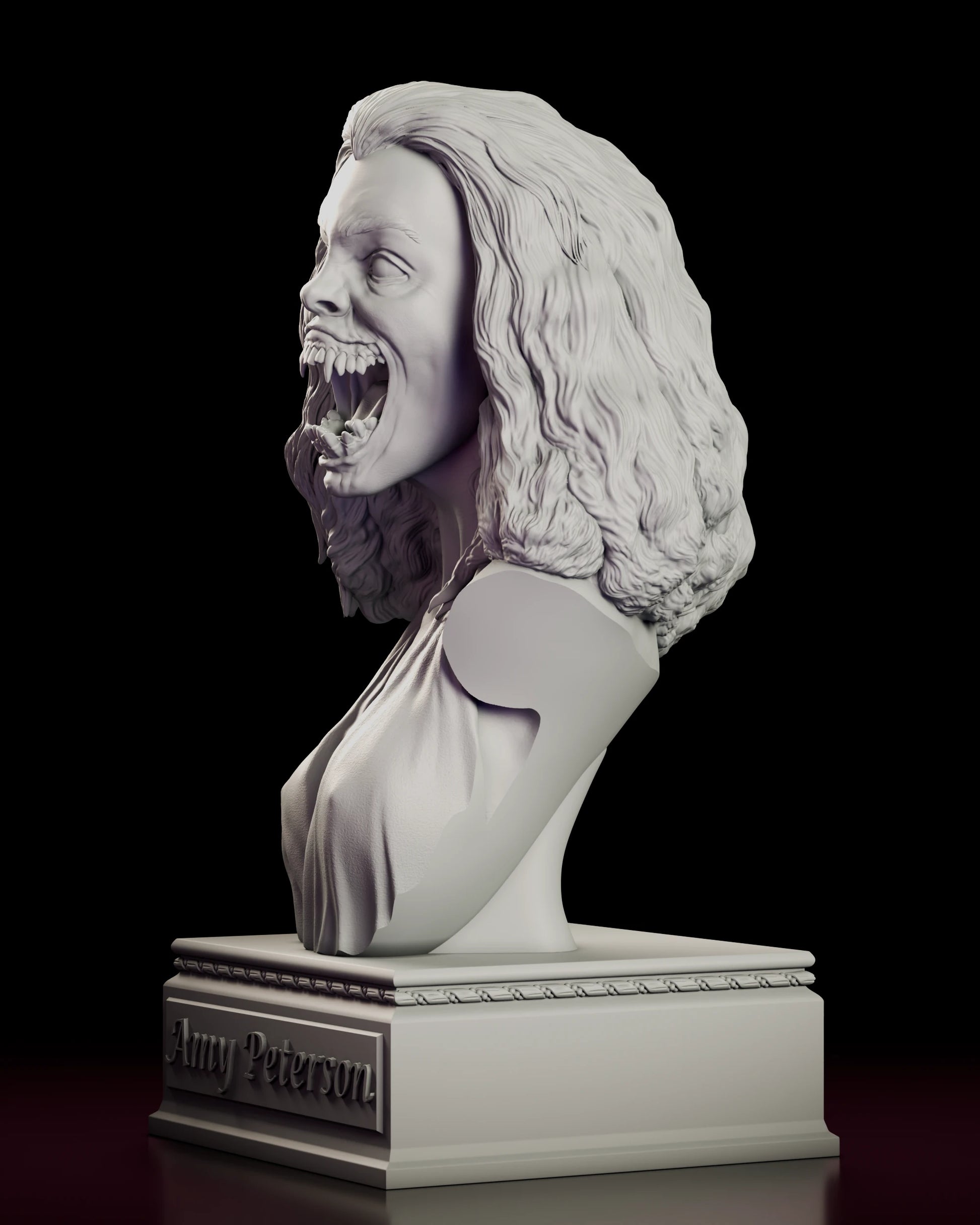 Left side view of the Amy Peterson figure model kit showing the bare shoulder and the drape slipping away from it