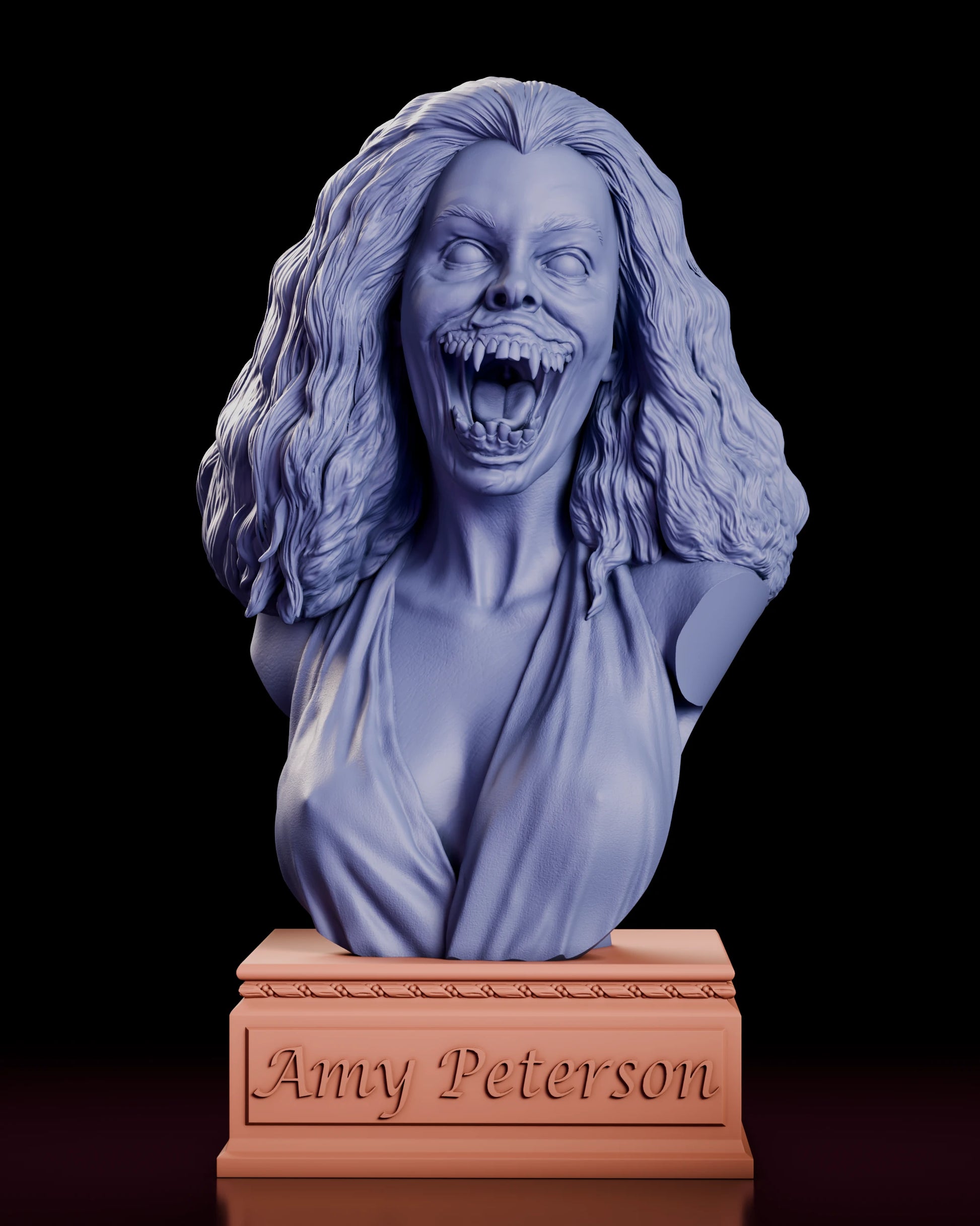 Parts breakdown of the Amy Peterson resin kit with the bust and its nameplate plinth shown in separate colours