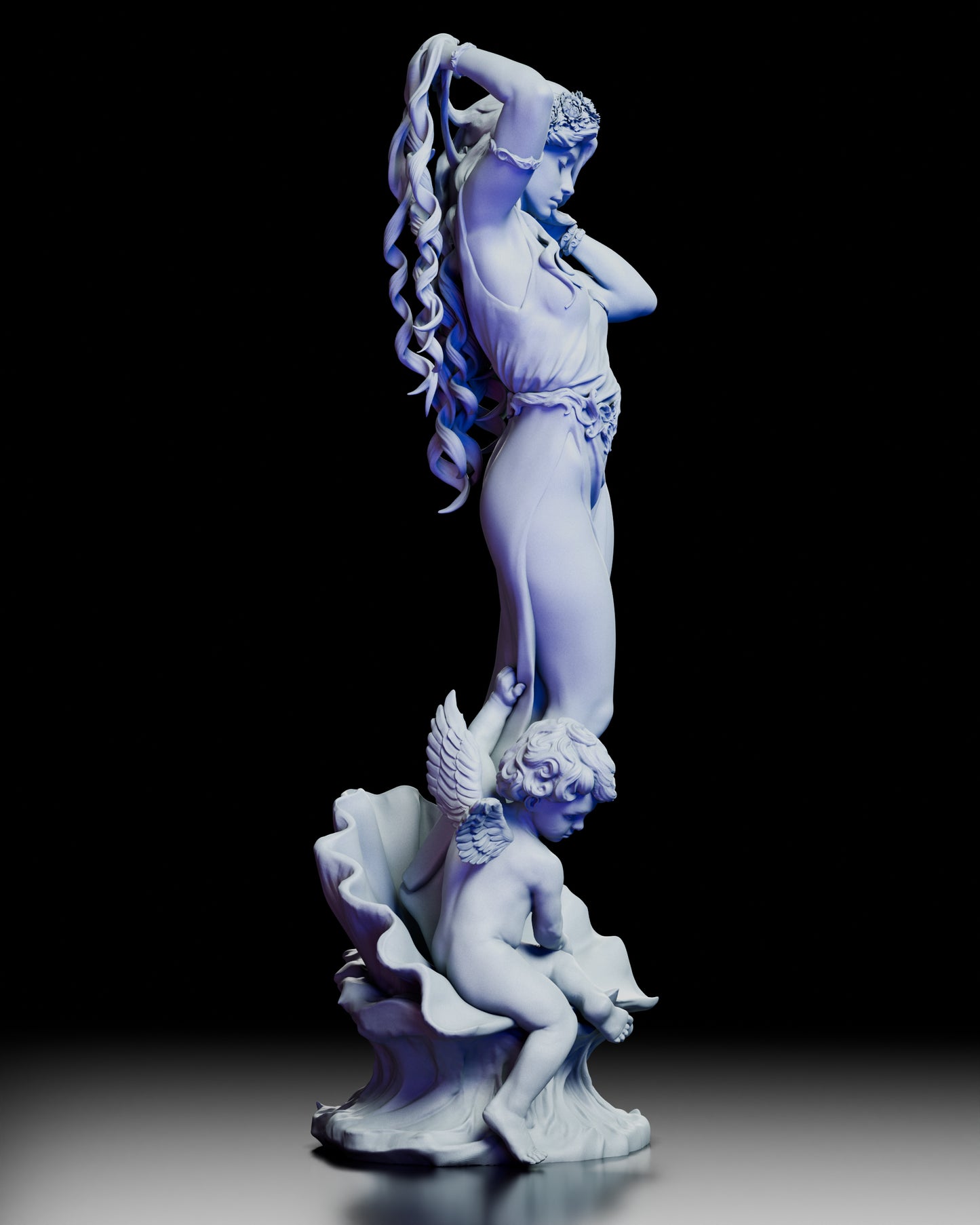 Right profile of Aphrodite, Born of the Sea resin figure kit emphasizing the goddess’s serene expression and intricate hair design