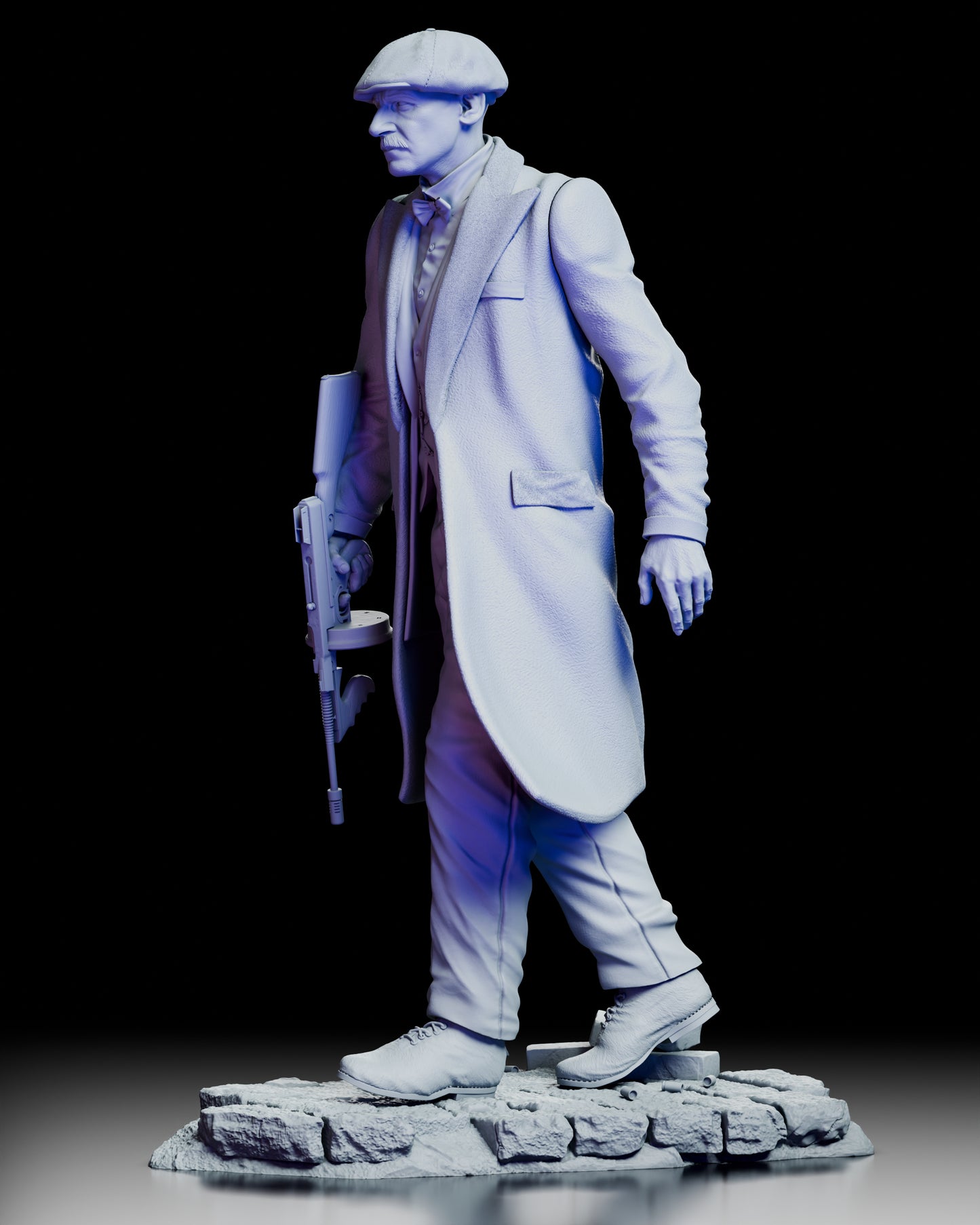 Left profile view of Arthur Shelby figure model kit highlighting tailored clothing and cinematic stance