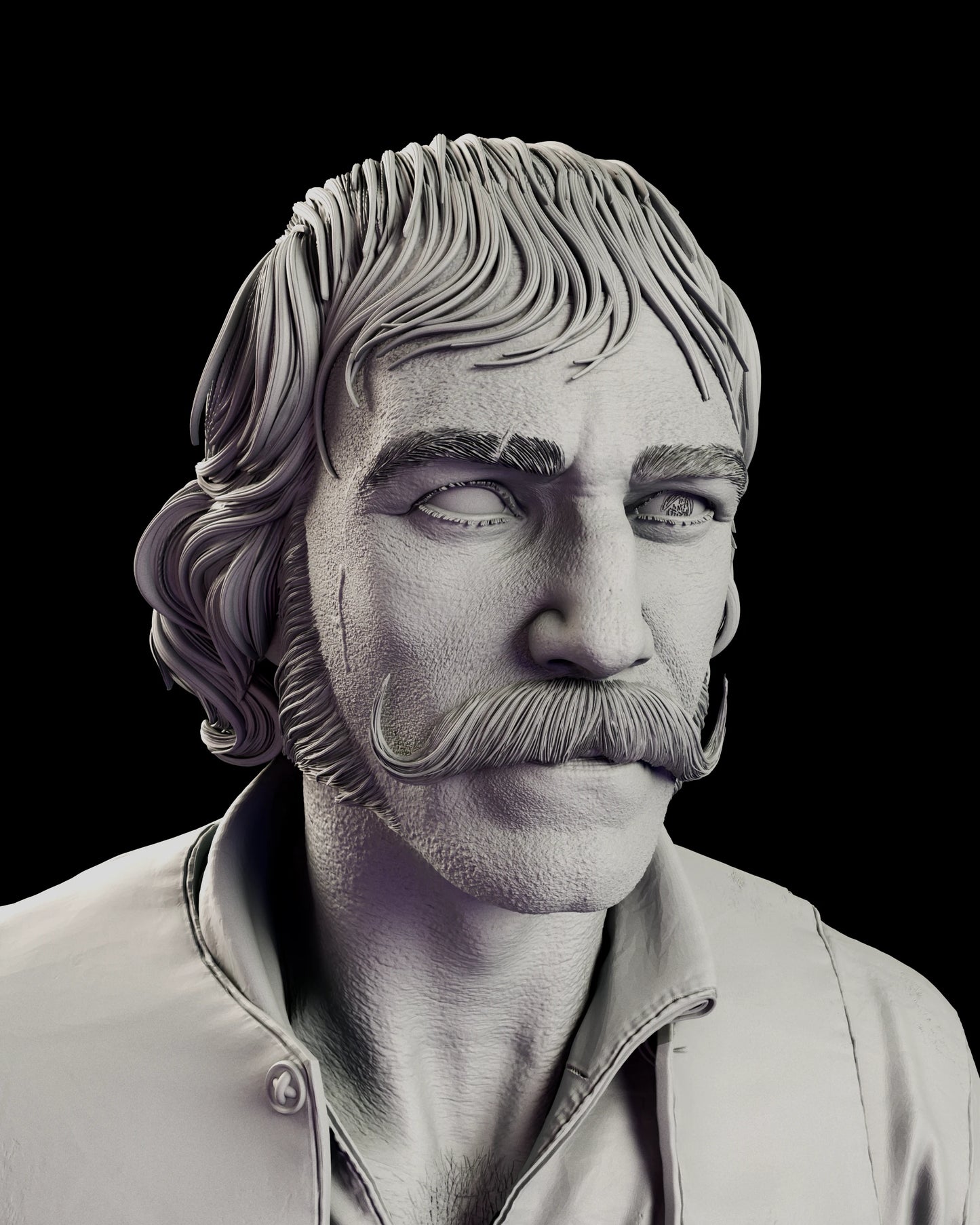 Alternate head portrait of the Bill the Butcher figure model kit bare-headed and composed, showing the scar on his cheek and the sweep of his hair