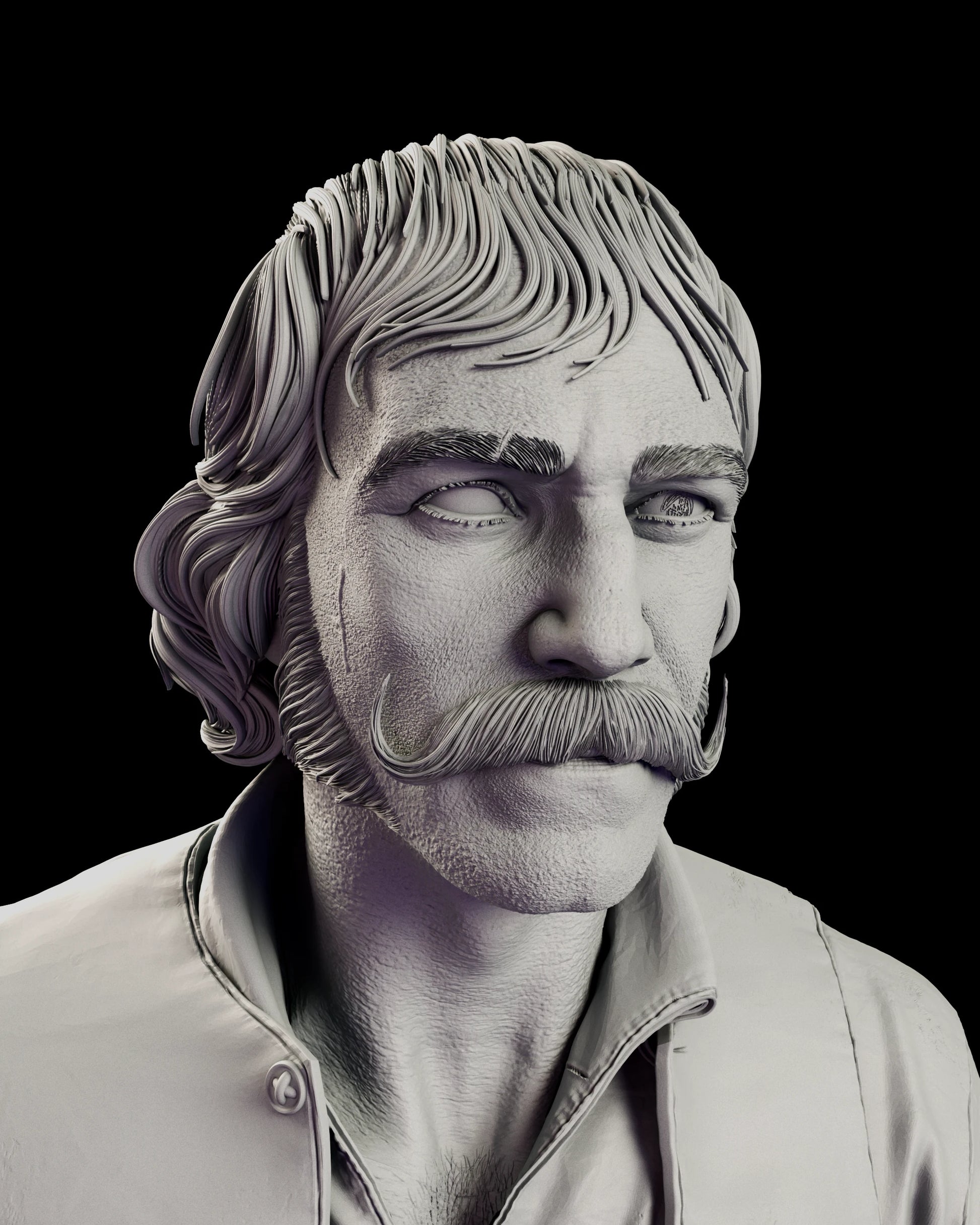 Alternate head portrait of the Bill the Butcher figure model kit bare-headed and composed, showing the scar on his cheek and the sweep of his hair