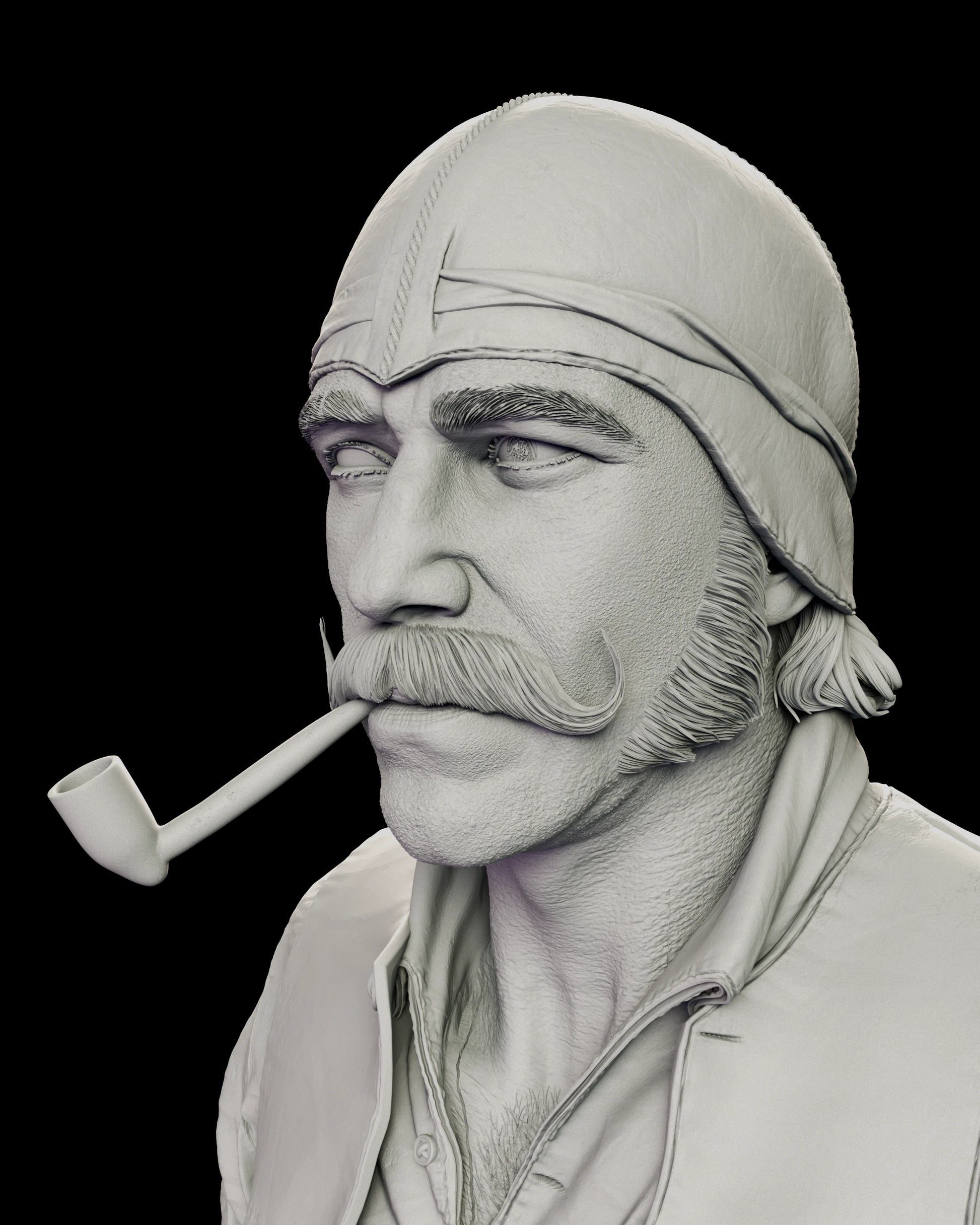 Alternate head portrait of the Bill the Butcher figure model kit with a clay pipe clenched in his teeth and the skullcap in place