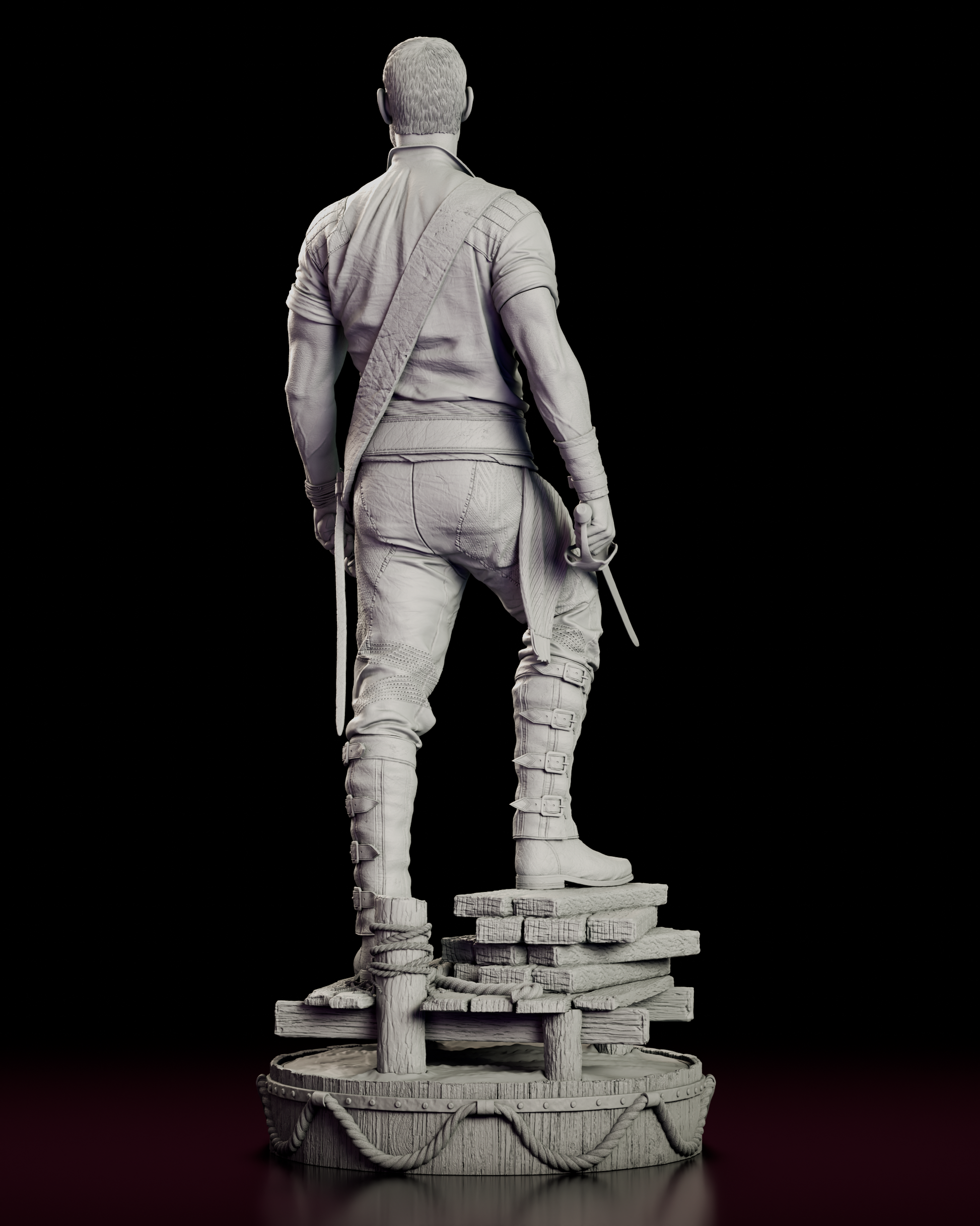 Rear view of the Billy Bones figure model kit showing the baldric and buckled boots