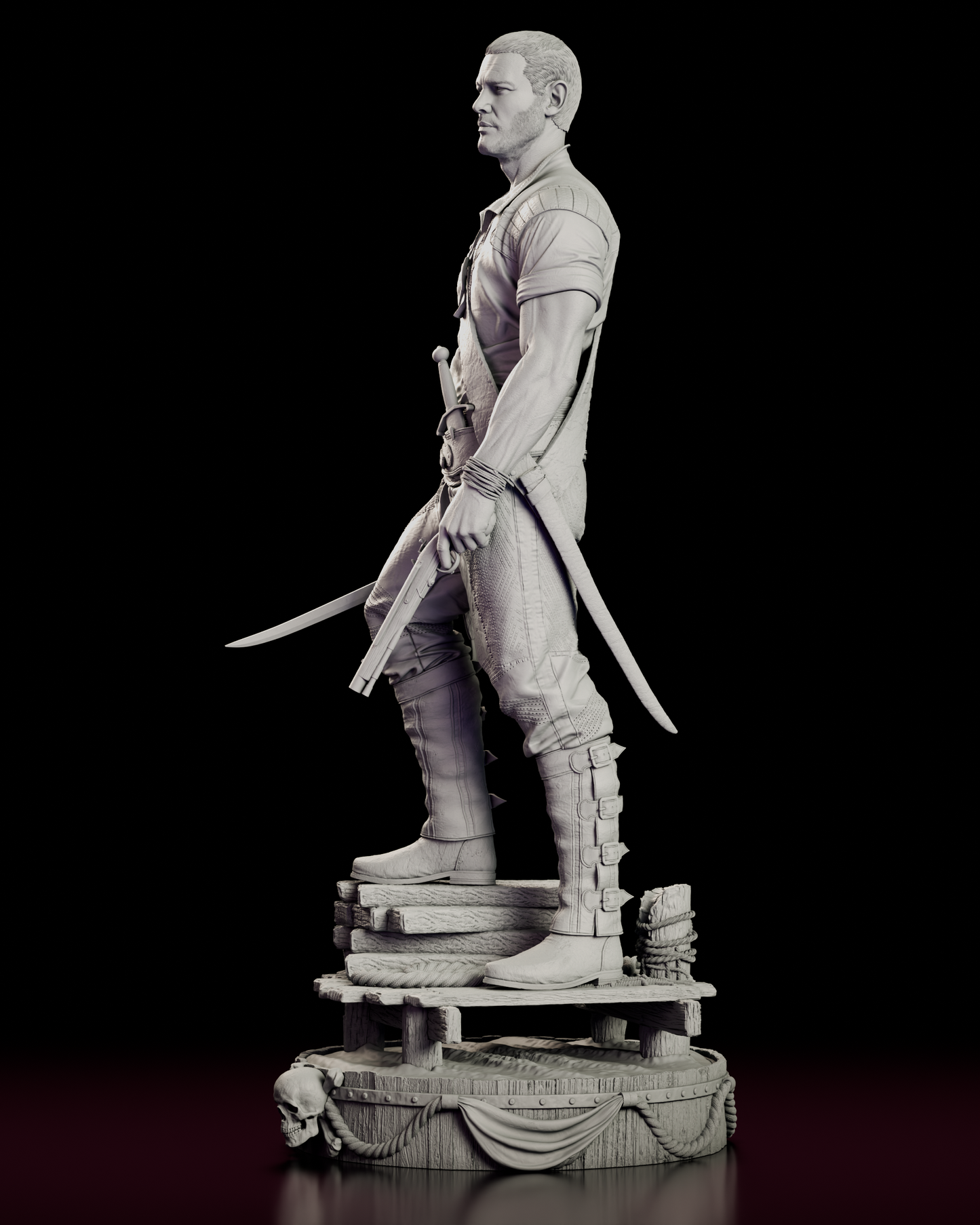 Left side view of the Billy Bones figure model kit in a wide, ready stance