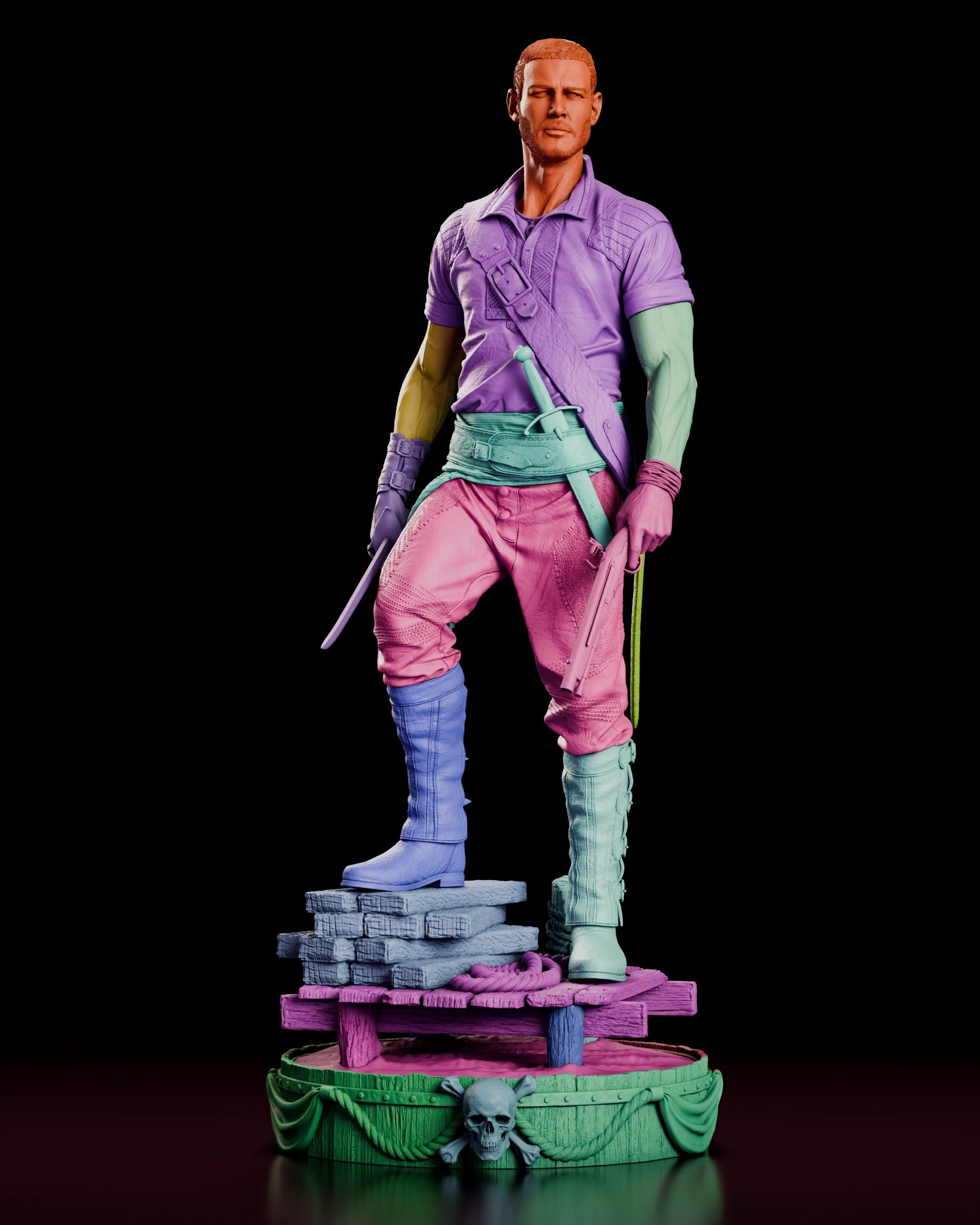 Parts breakdown of the Billy Bones figure model kit shown as separated components