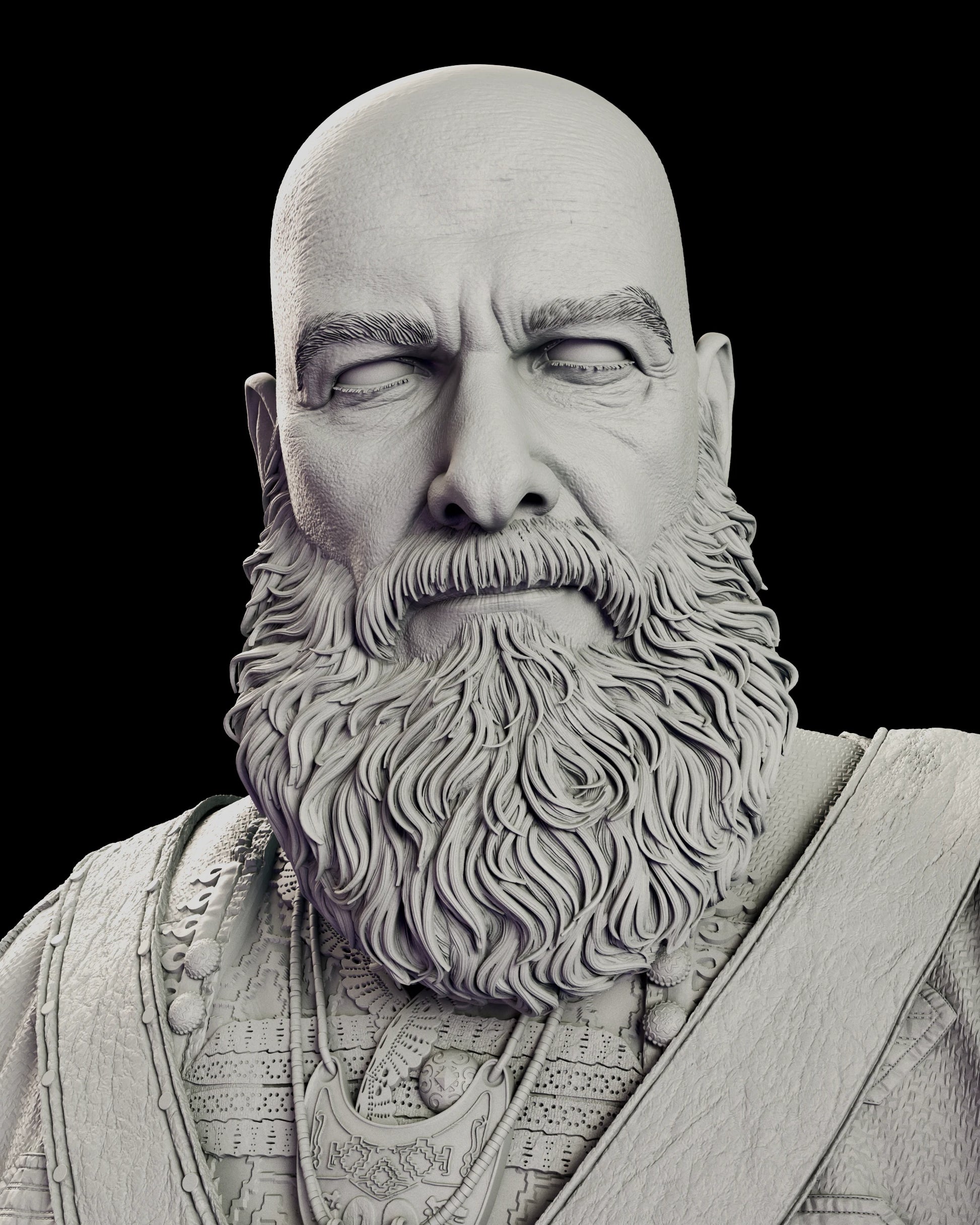 Alternate head portrait of the Blackbeard figure model kit with a shaved head and the same full beard