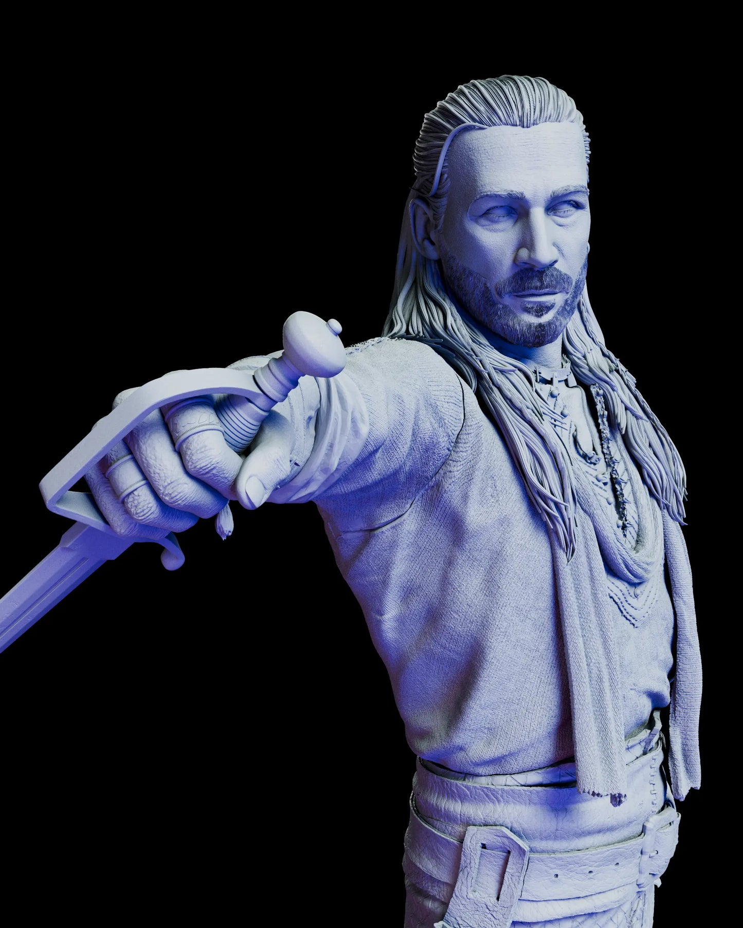 Close-up of Charles Vane holding a dagger, highlighting hand sculpting, blade shape, and realistic fabric texture on the sleeve.