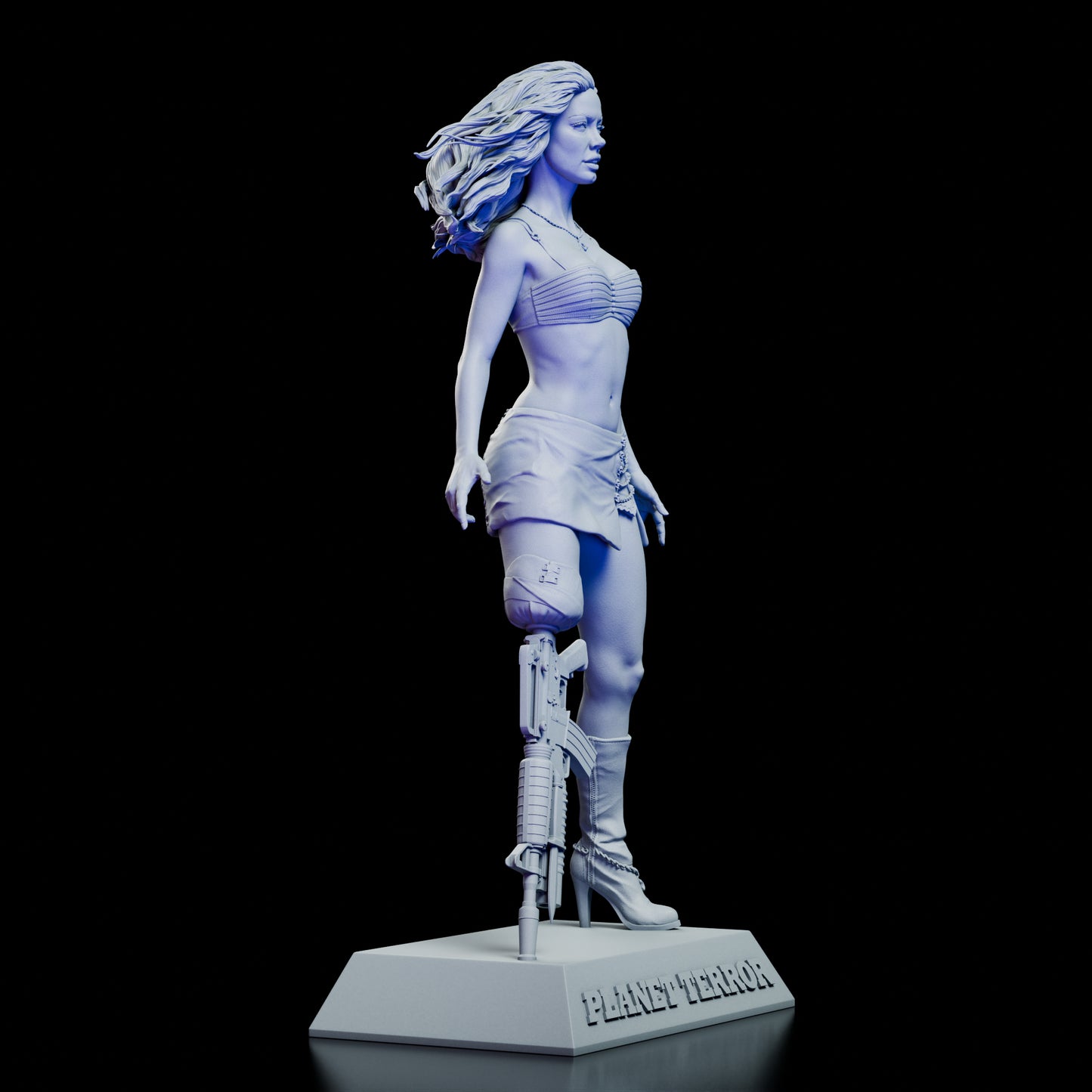 Right side view of Cherry Darling resin kit highlighting weaponized prosthetic leg