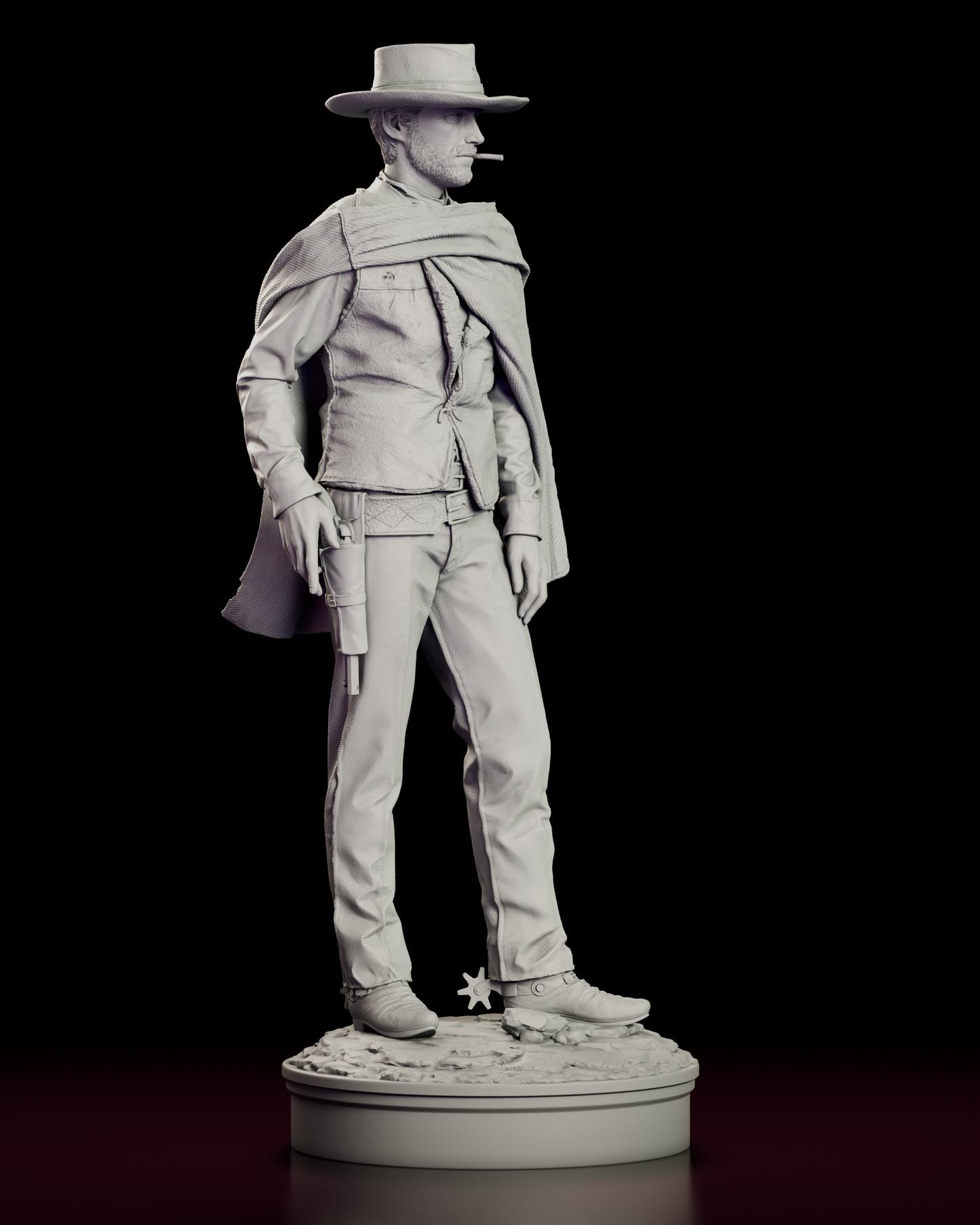 Right profile view of Blondie western gunslinger figure model kit with detailed poncho clothing folds and frontier base