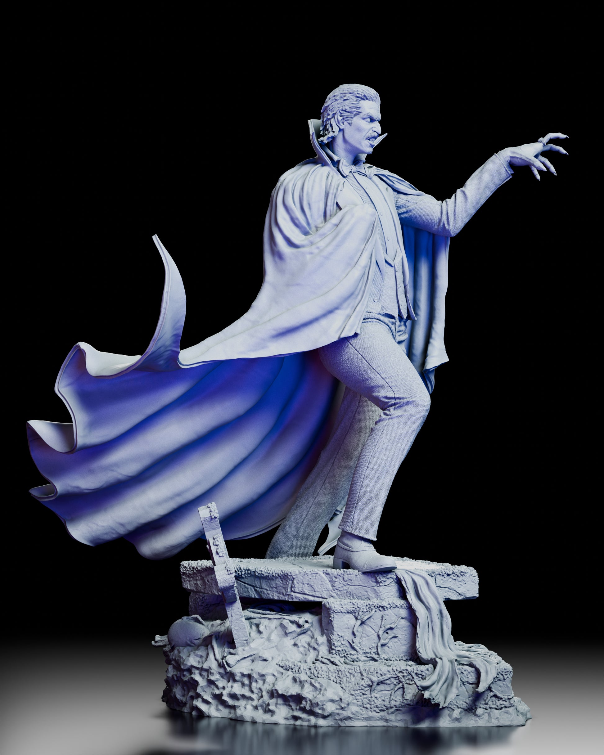 Right profile view of Count Dracula figure kit with dramatic cape flow