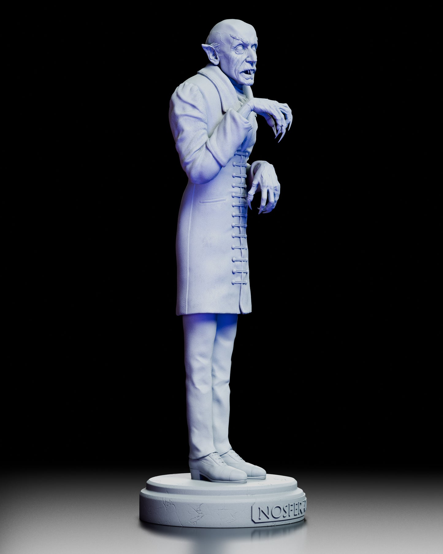 Right profile of Count Orlok maquette highlighting hands, facial details, and angular silhouette