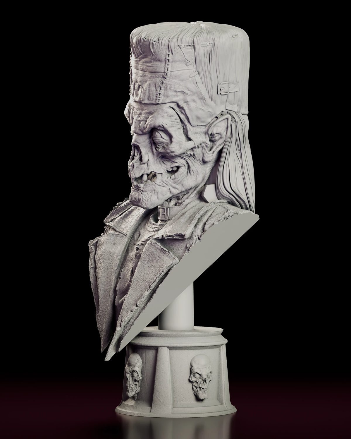 Left side view of the Crypt Keeper bust in profile with the flat-topped Monster head