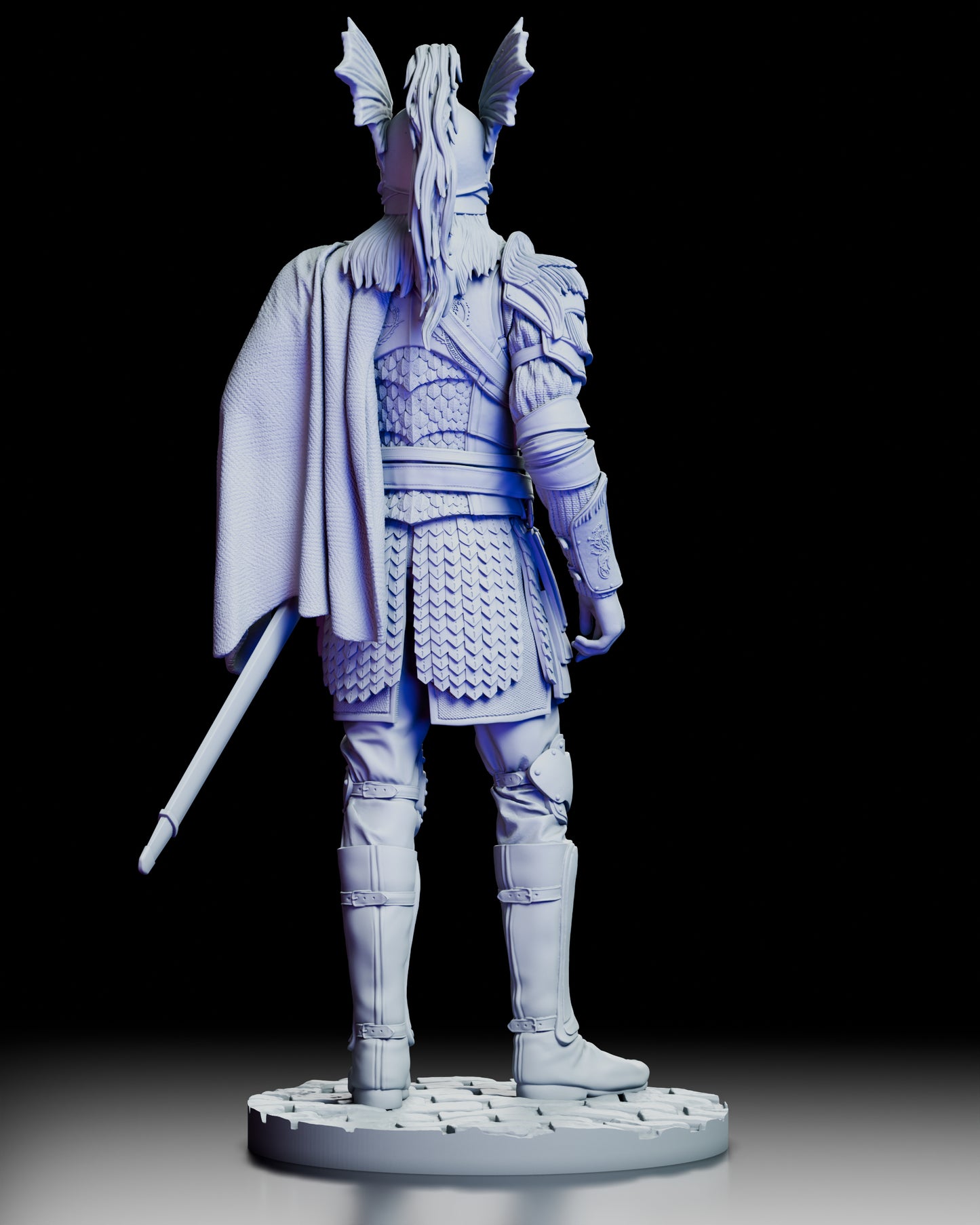 Rear view of Daemon Targaryen figure model kit showing detailed cloak texture, armor plating, and layered costume sculpting