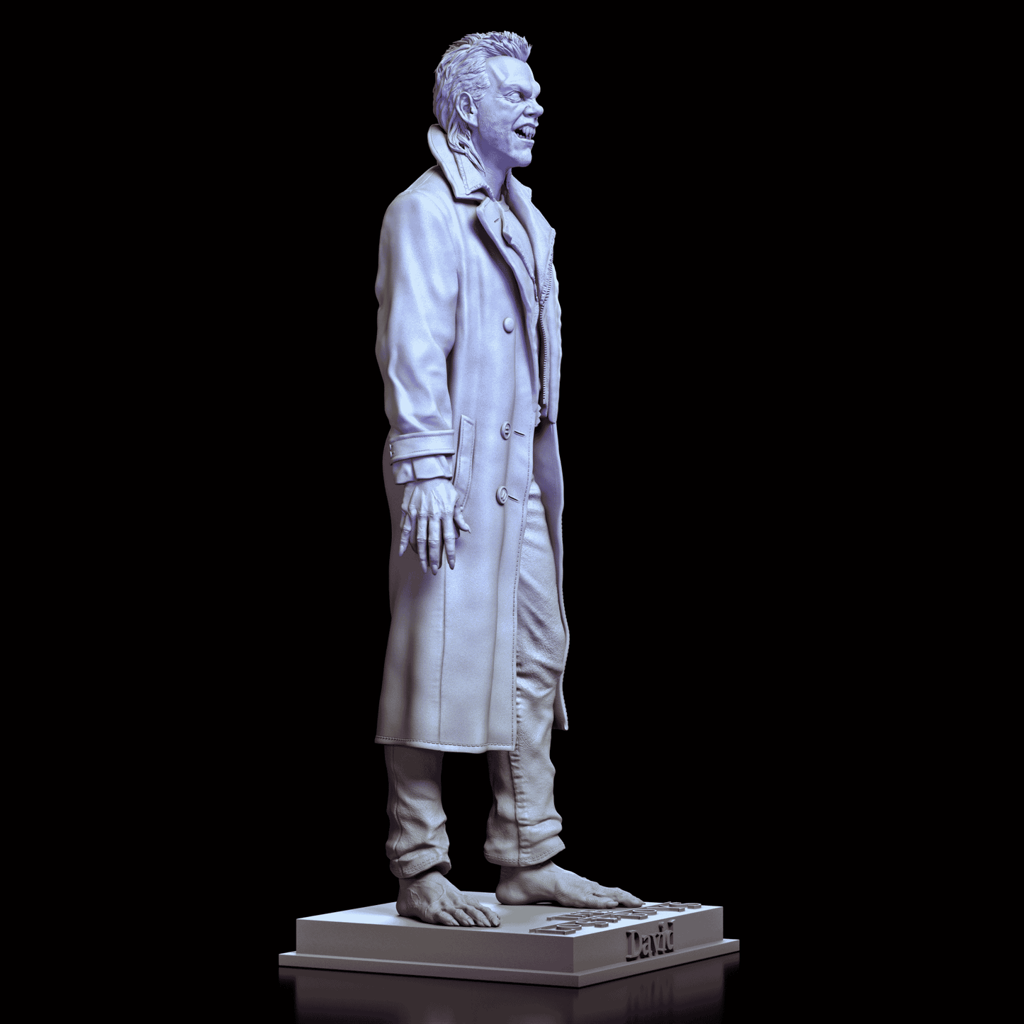 Right side profile of the David Vampire maquette by Diklich Art showcasing dynamic vampire pose detailed coat folds and bare feet