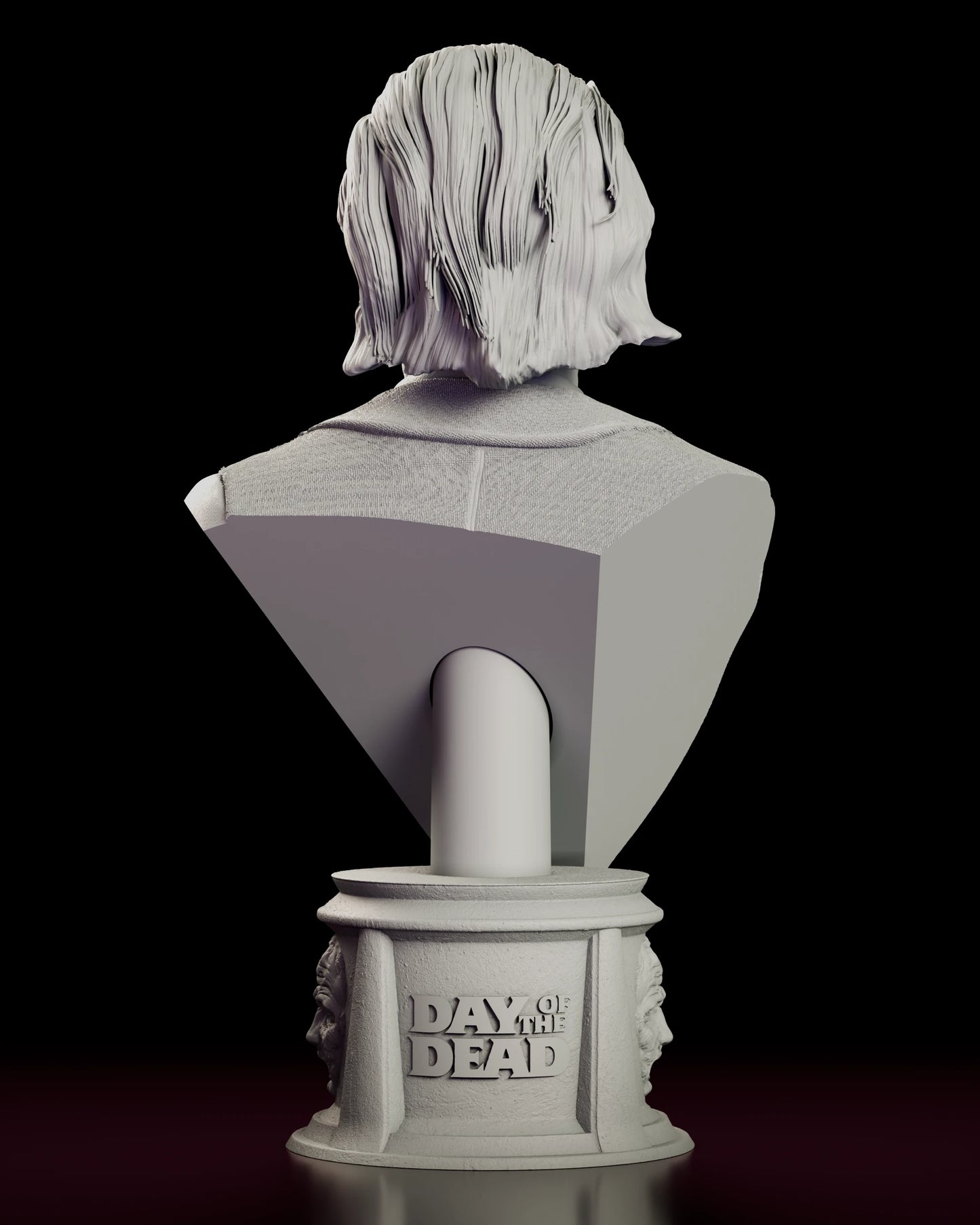 Rear view of the Doctor Tongue bust figure model kit showing the back of the skull and hair, the shoulders of the tweed jacket and the moulded rim of the plinth