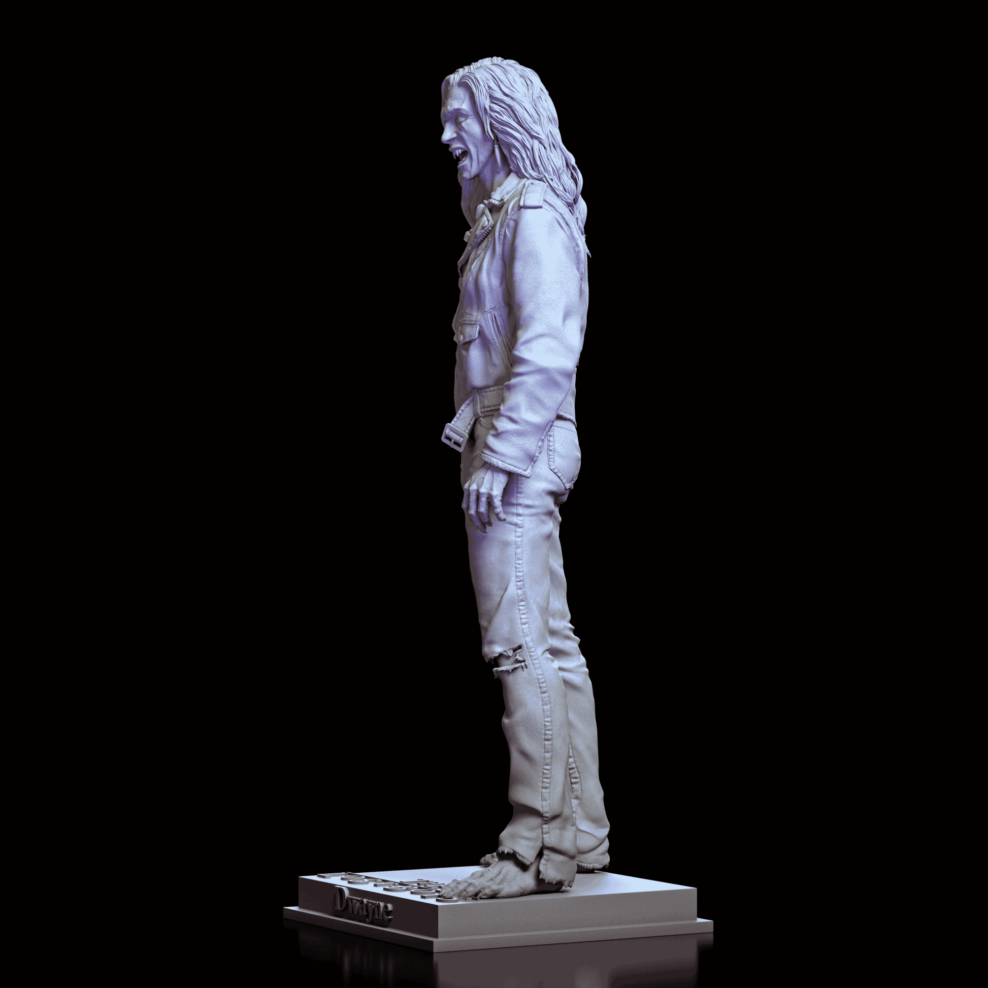 Left side profile of the Dwayne Vampire maquette by Diklich Art revealing snarling expression, bone necklace, and detailed resin folds