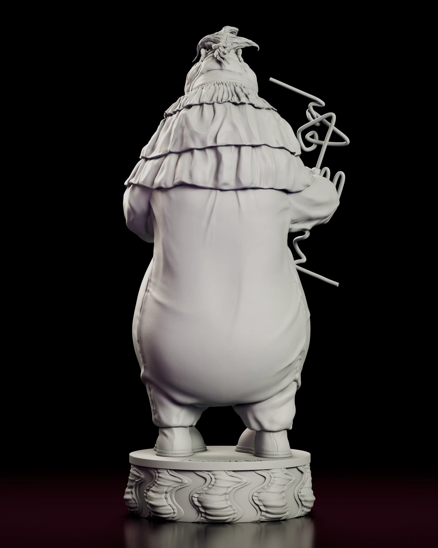 Back view of the Fatso figure model kit showing the tiered collar from behind and the Krazy Straw rising past the shoulder to its straight drinking end