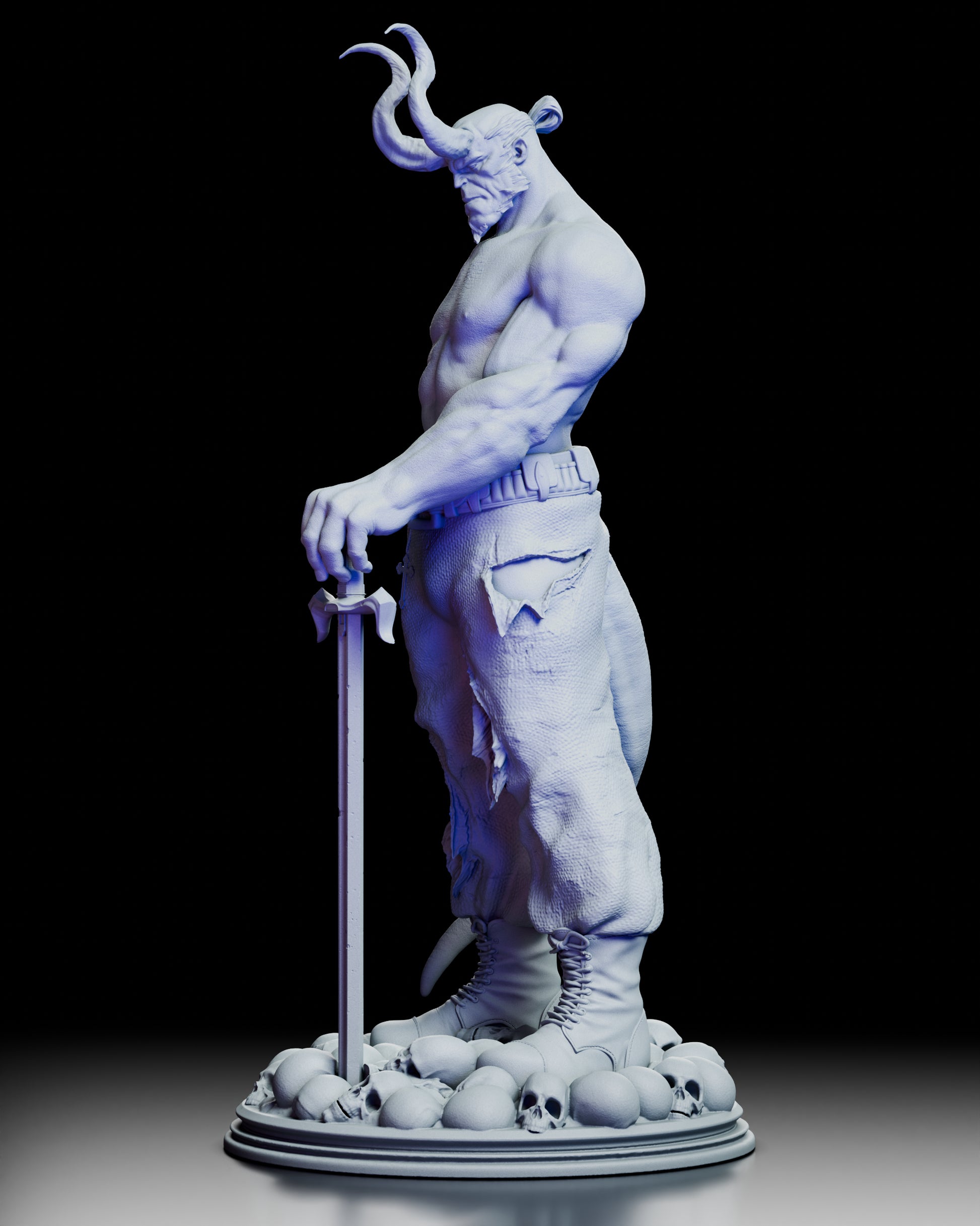 Left side view of the Hellboy Figure Kit featuring the demonic horn silhouette and massive gauntlet