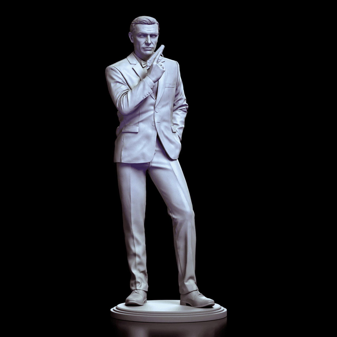Front view of the James Bond 007 figure model kit showcasing Sean Connery’s iconic pose