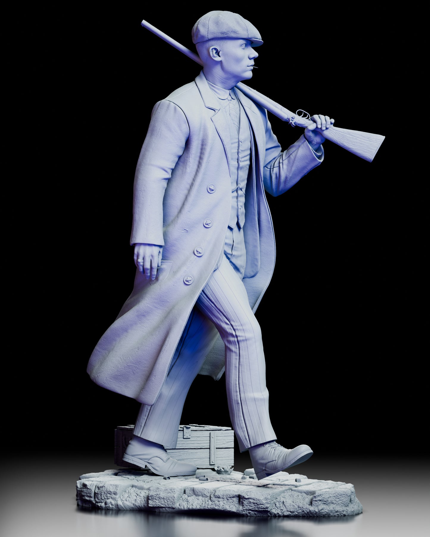 Right profile view of John Shelby Peaky Blinders figure kit emphasizing coat movement and character silhouette