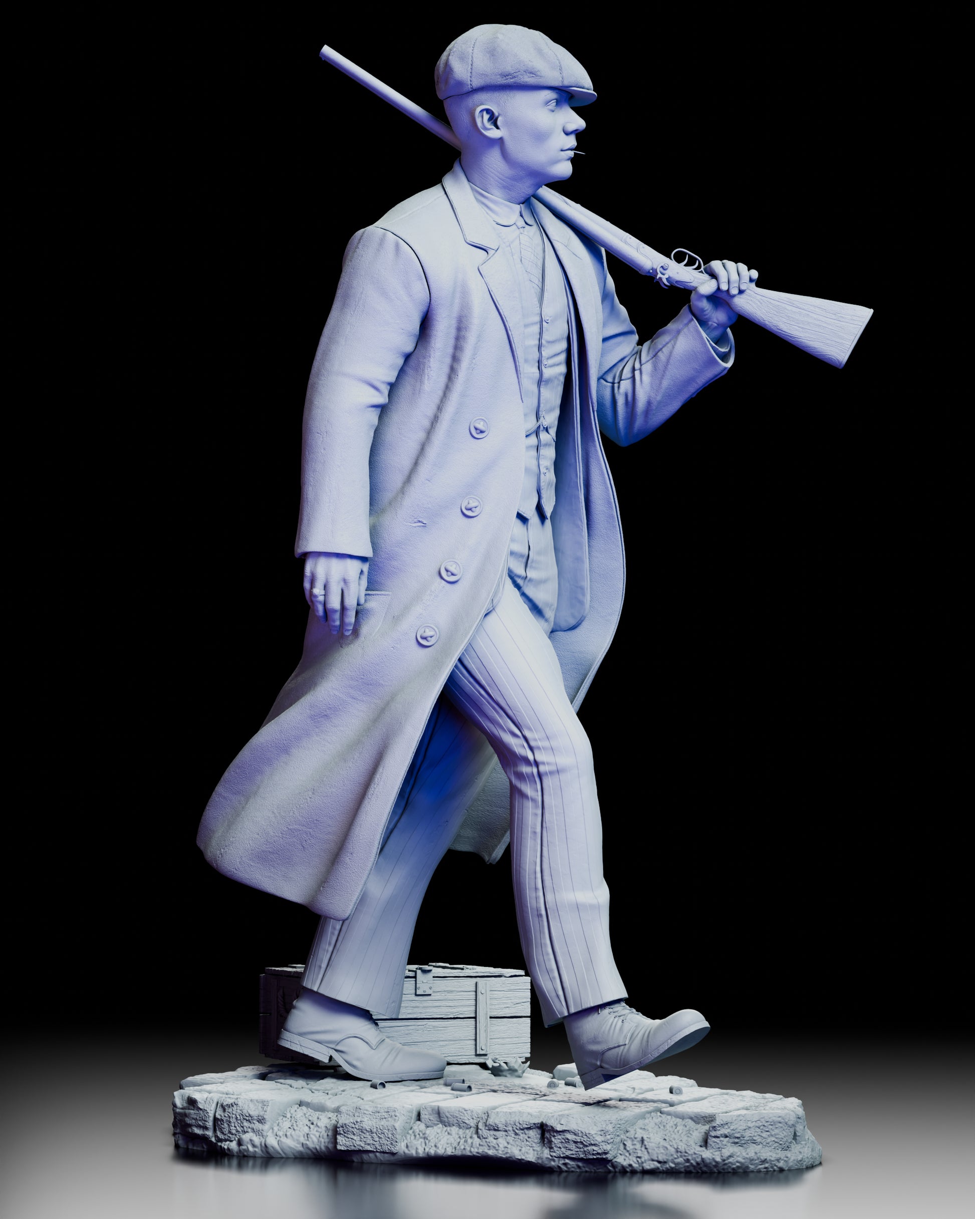 Right profile view of John Shelby Peaky Blinders figure kit emphasizing coat movement and character silhouette