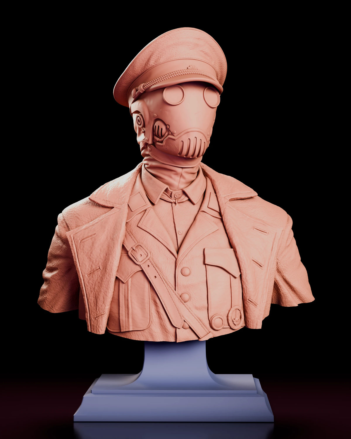 Parts breakdown render of the Karl Kroenen bust figure model kit with each separate component shown in a different colour